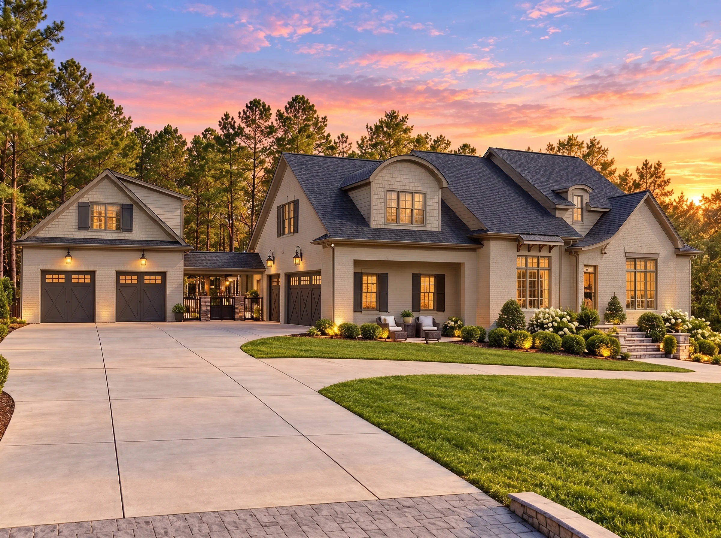 14-2031 HOUSE PLAN – French Country Home Plan – 5-Bed, 4.5-Bath, 5,244 SF - Mushroom Taupe, AI-generated exterior concept