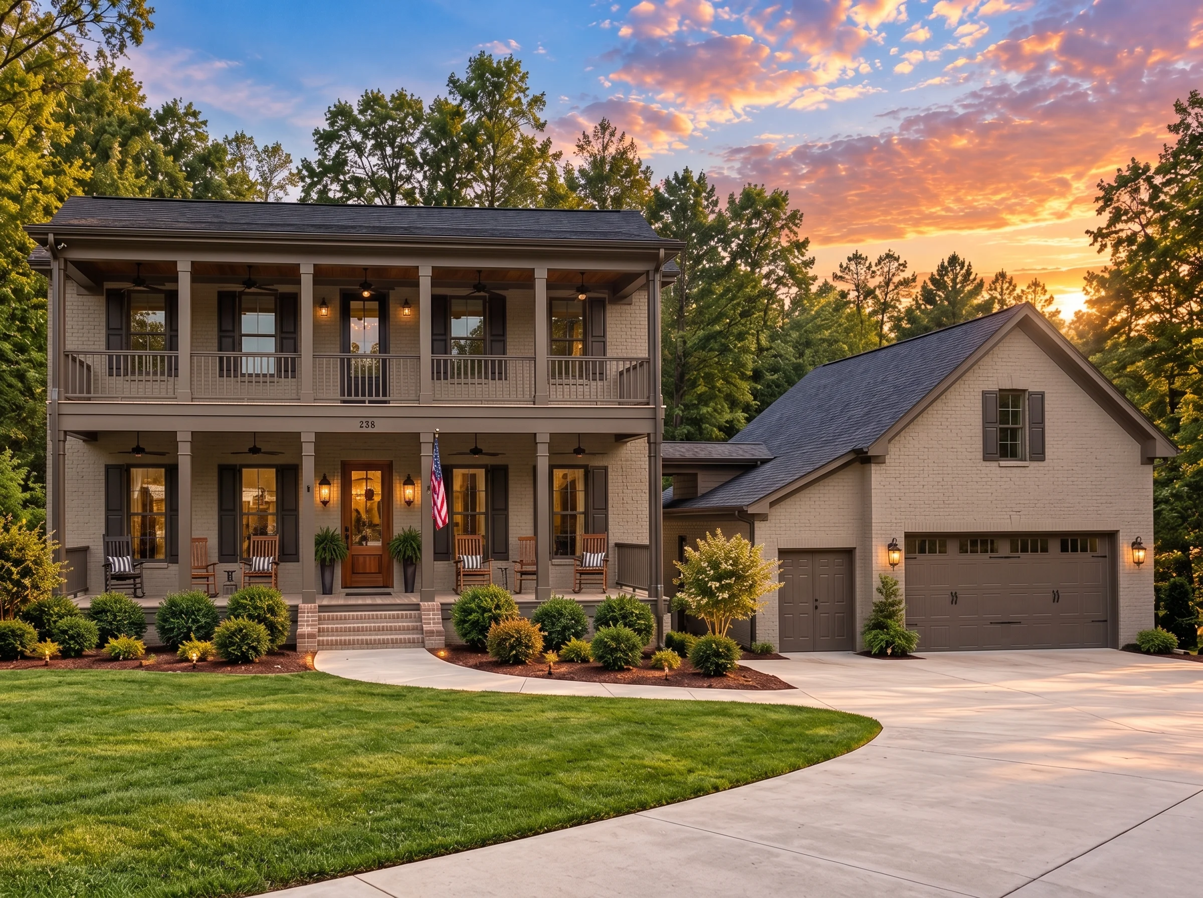 14-2024 HOUSE PLAN – Classical Southern Home Plan – 3-Bed, 3.5-Bath, 2,571 SF - Mushroom Taupe, AI-generated exterior concept