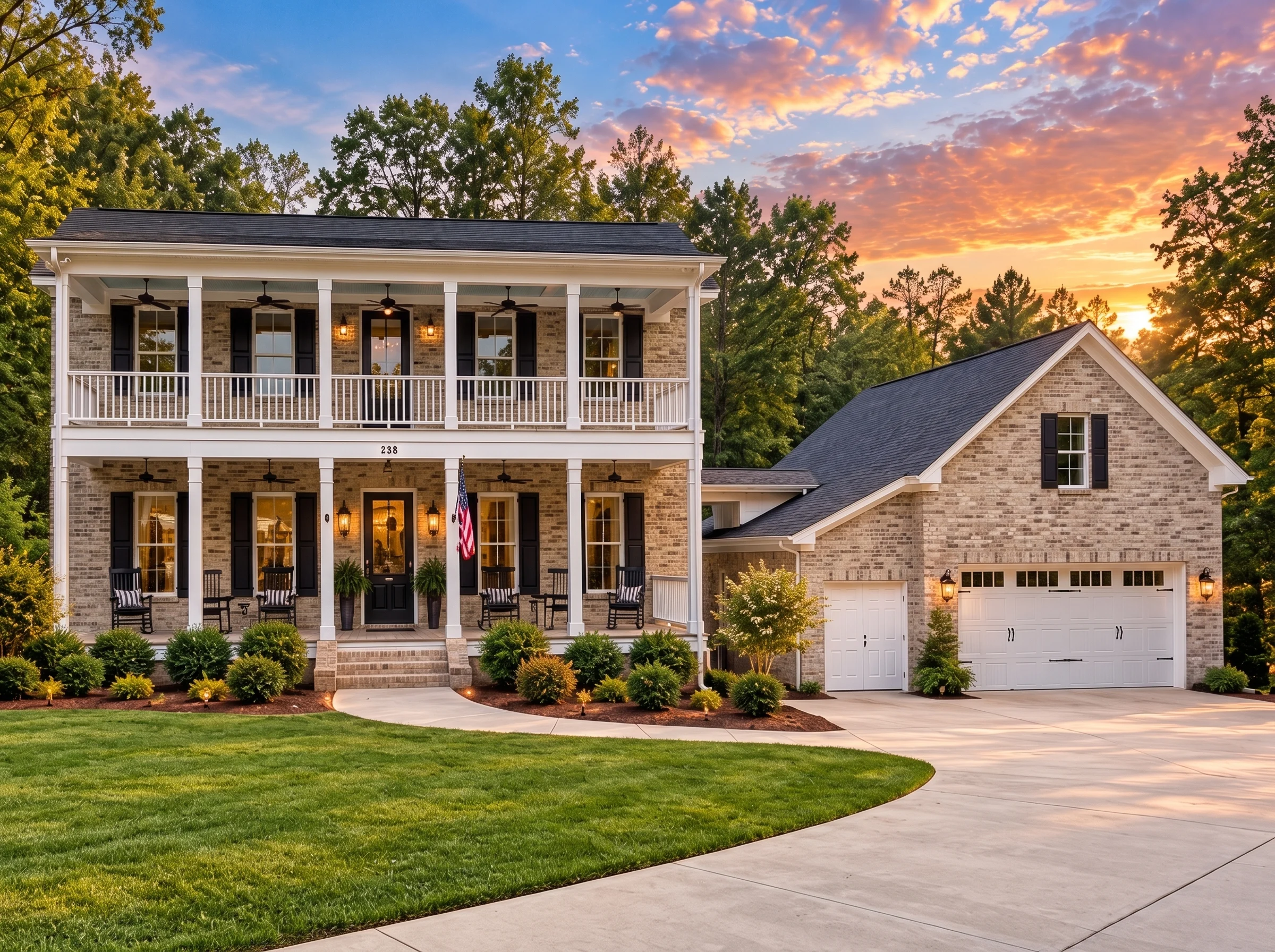 14-2024 HOUSE PLAN – Classical Southern Home Plan – 3-Bed, 3.5-Bath, 2,571 SF - Natural Brick, AI-generated exterior concept