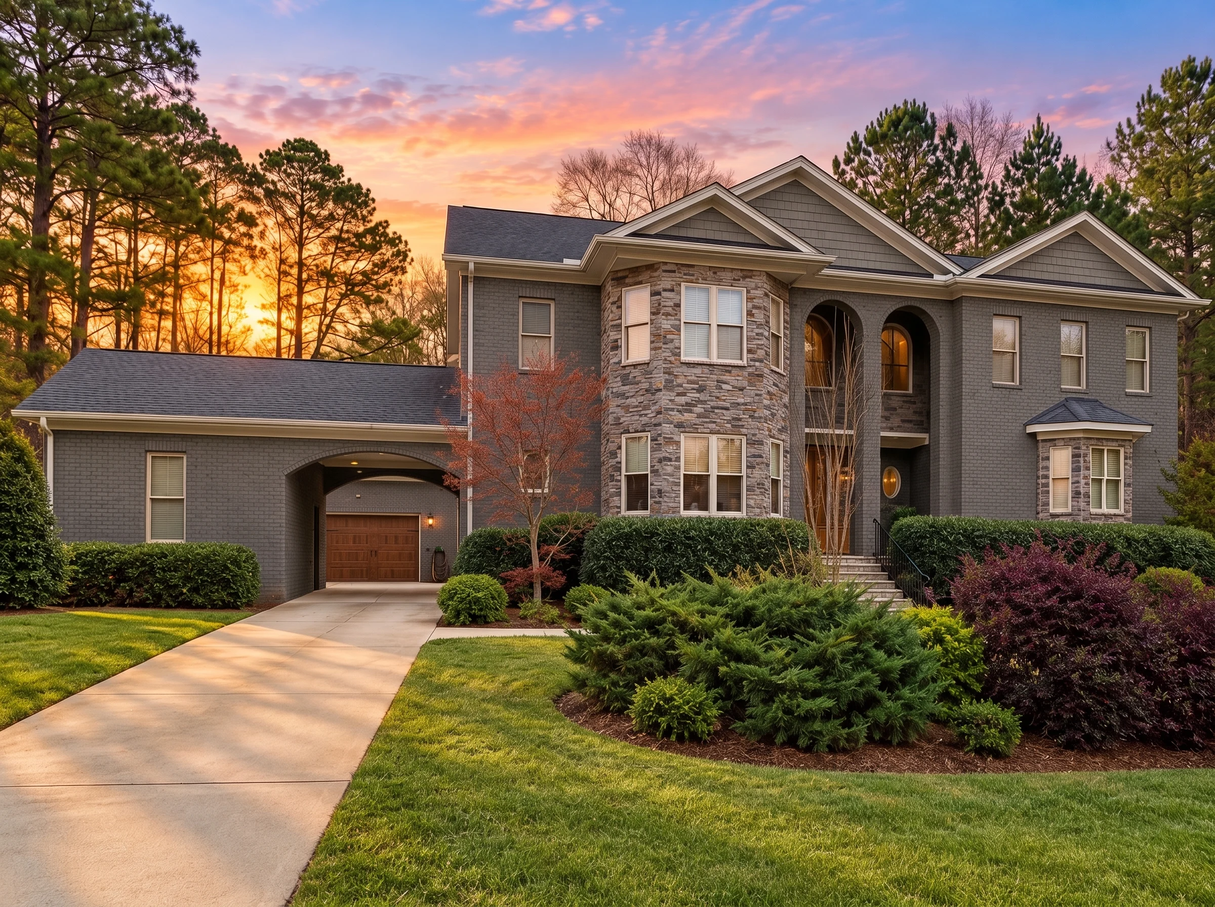 14-2150 HOUSE PLAN – Classic Suburban Home Plan – 4-Bed, 5-Bath, 5,995 SF - Warm Charcoal, AI-generated exterior concept