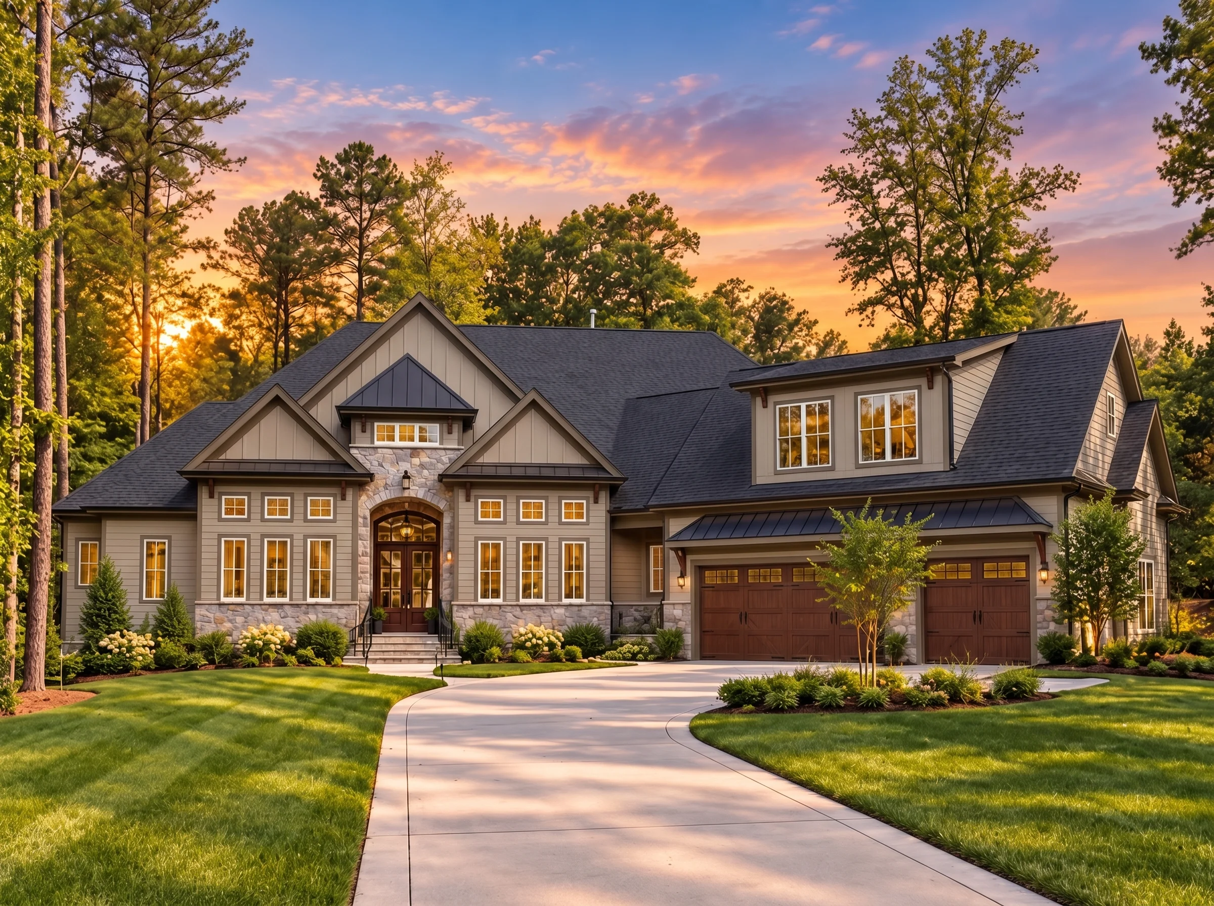 14-2181 HOUSE PLAN – Modern Craftsman Home Plan – 4-Bed, 3.5-Bath, 4,674 SF - Mushroom Taupe, AI-generated exterior concept