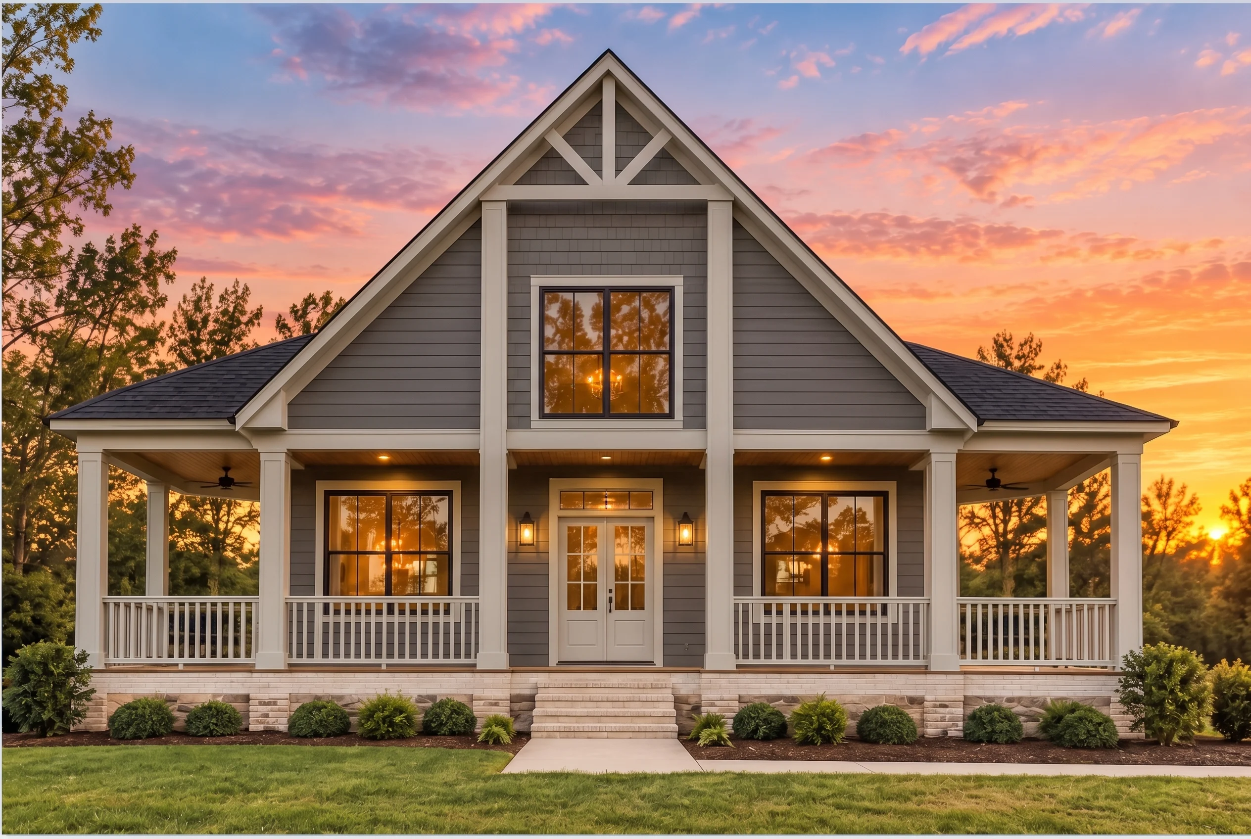 15-1103 HOUSE PLAN – Modern Farmhouse Home Plan – 2-Bed, 3-Bath, 1,986 SF - Warm Charcoal, AI-generated exterior concept