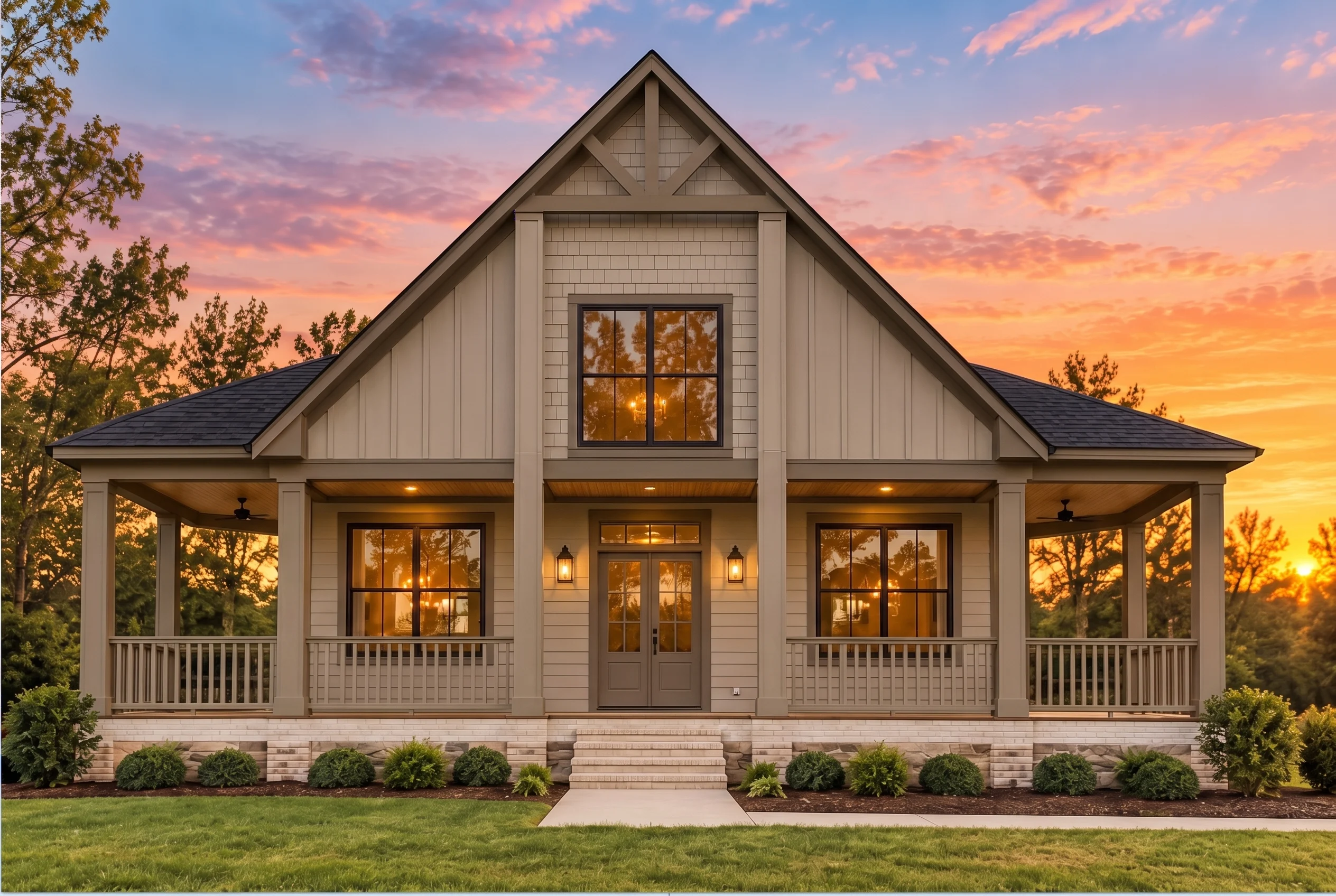 15-1103 HOUSE PLAN – Modern Farmhouse Home Plan – 2-Bed, 3-Bath, 1,986 SF - Mushroom Taupe, AI-generated exterior concept