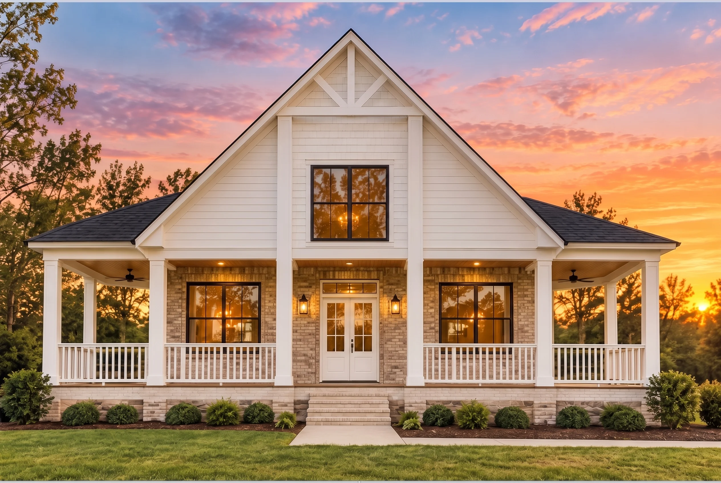 15-1103 HOUSE PLAN – Modern Farmhouse Home Plan – 2-Bed, 3-Bath, 1,986 SF - Natural Brick, AI-generated exterior concept