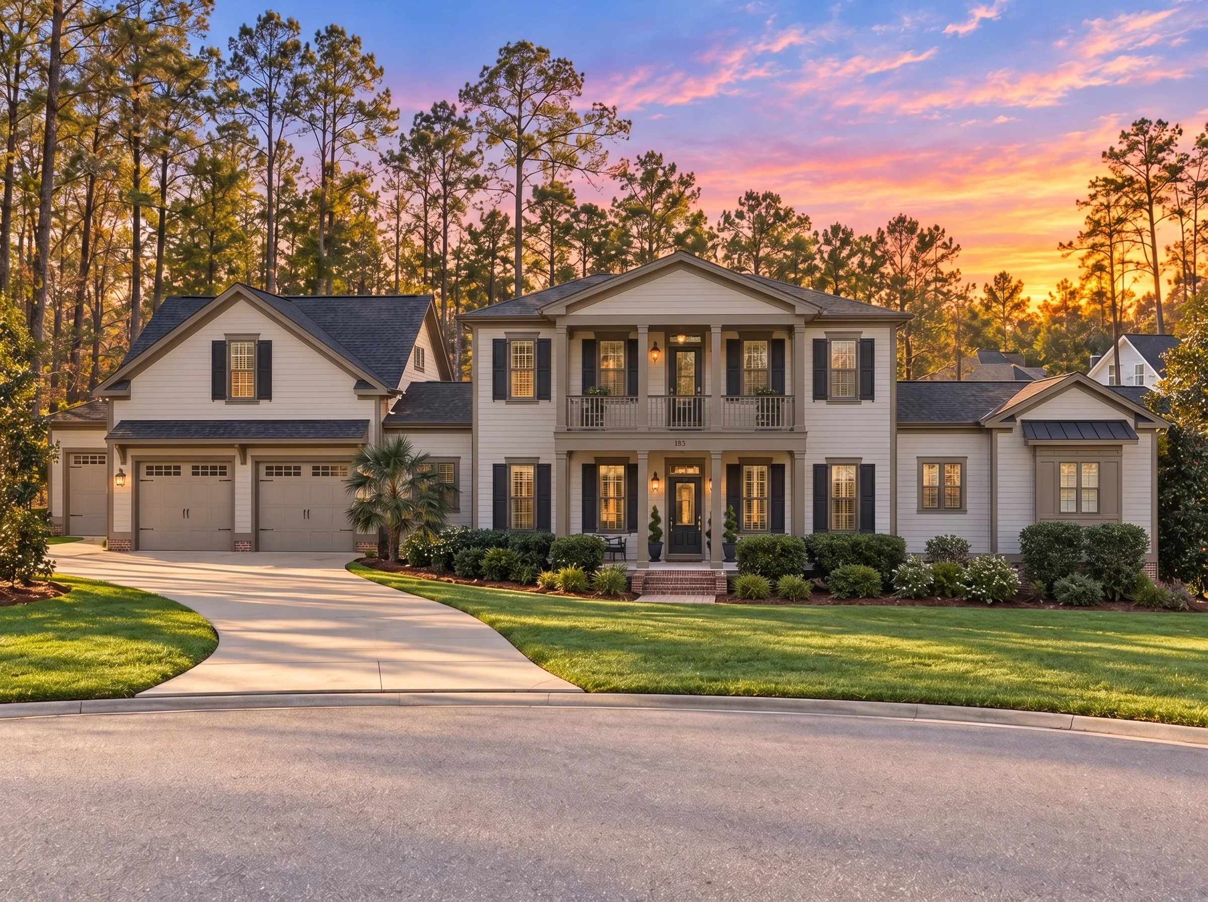 15-1102 HOUSE PLAN – Classical Southern Home Plan – 4-Bed, 2.5-Bath, 3,186 SF - Mushroom Taupe, AI-generated exterior concept
