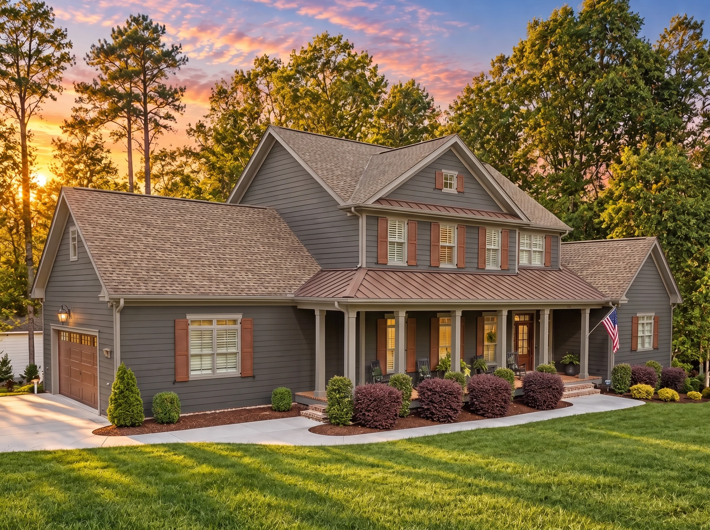 15-1669 HOUSE PLAN – Classic Farmhouse Home Plan – 4-Bed, 3.5-Bath, 3,127 SF - Warm Charcoal, AI-generated exterior concept