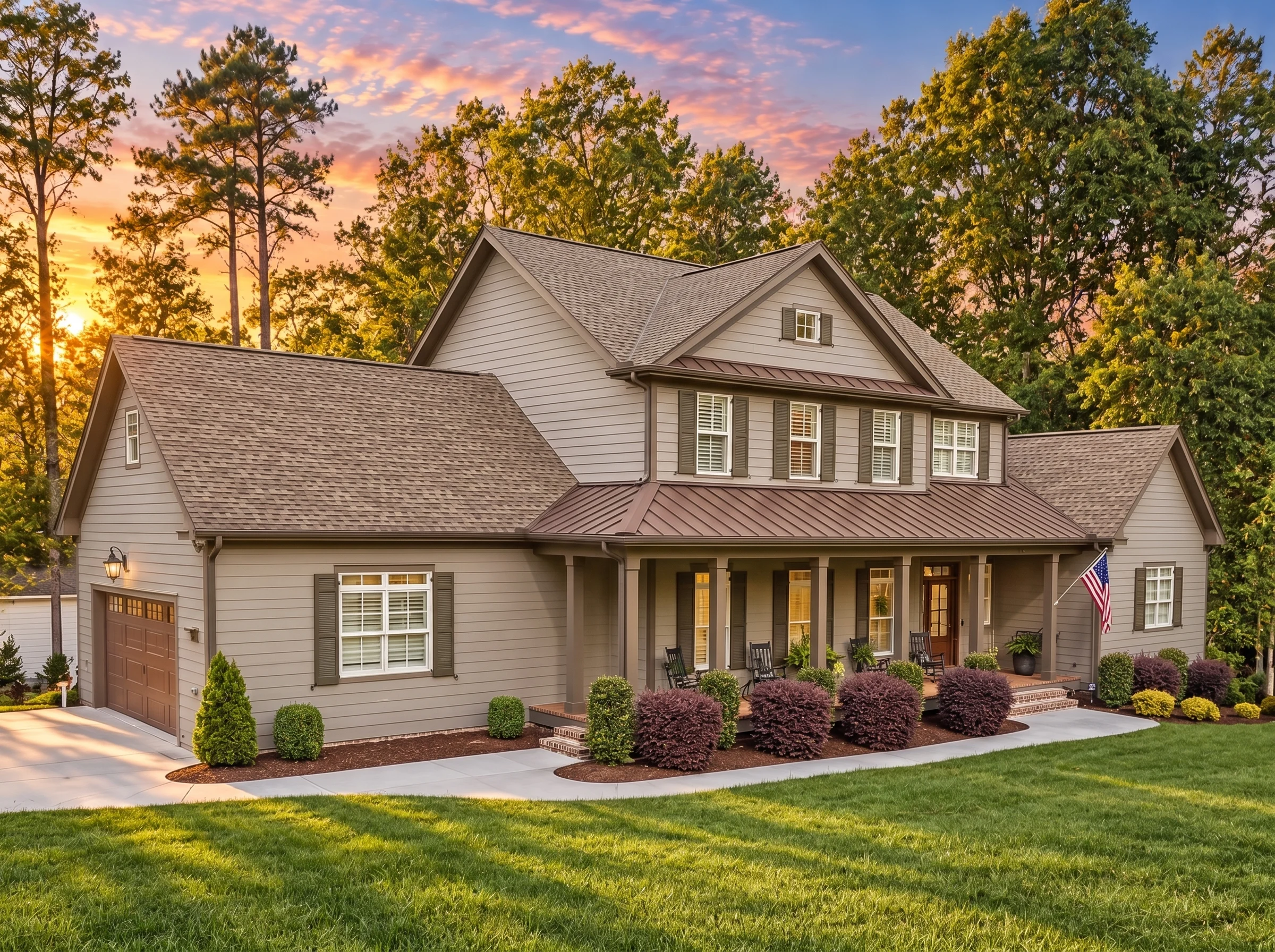 15-1669 HOUSE PLAN – Classic Farmhouse Home Plan – 4-Bed, 3.5-Bath, 3,127 SF - Mushroom Taupe, AI-generated exterior concept