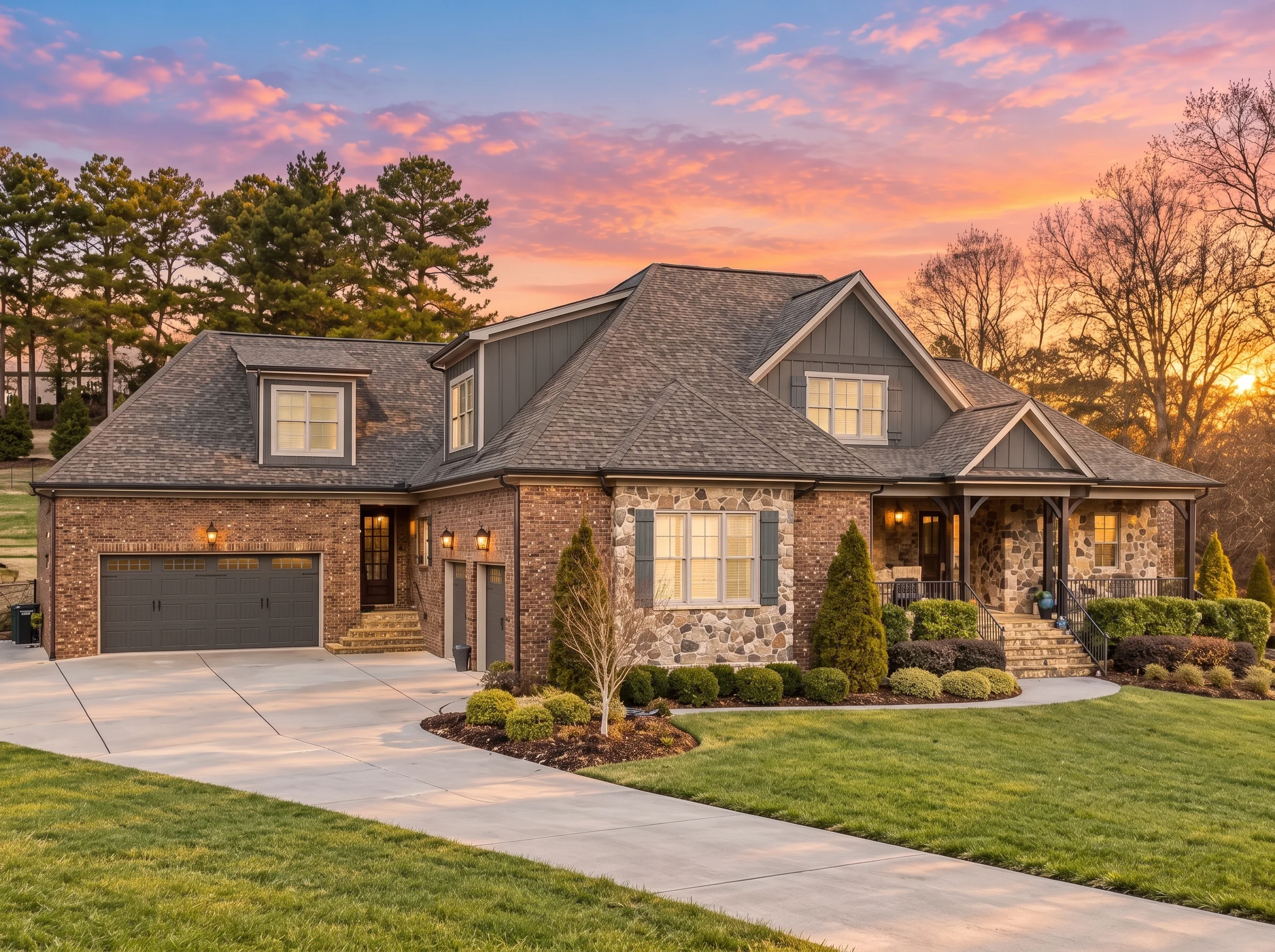 15-2028 HOUSE PLAN – Classic Suburban Home Plan – 4-Bed, 3.5-Bath, 3,848 SF - Warm Charcoal, AI-generated exterior concept
