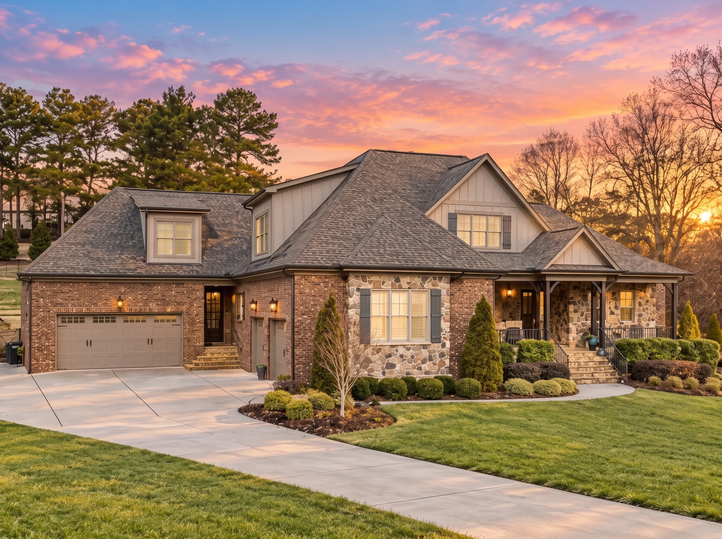 15-2028 HOUSE PLAN – Classic Suburban Home Plan – 4-Bed, 3.5-Bath, 3,848 SF - Mushroom Taupe, AI-generated exterior concept