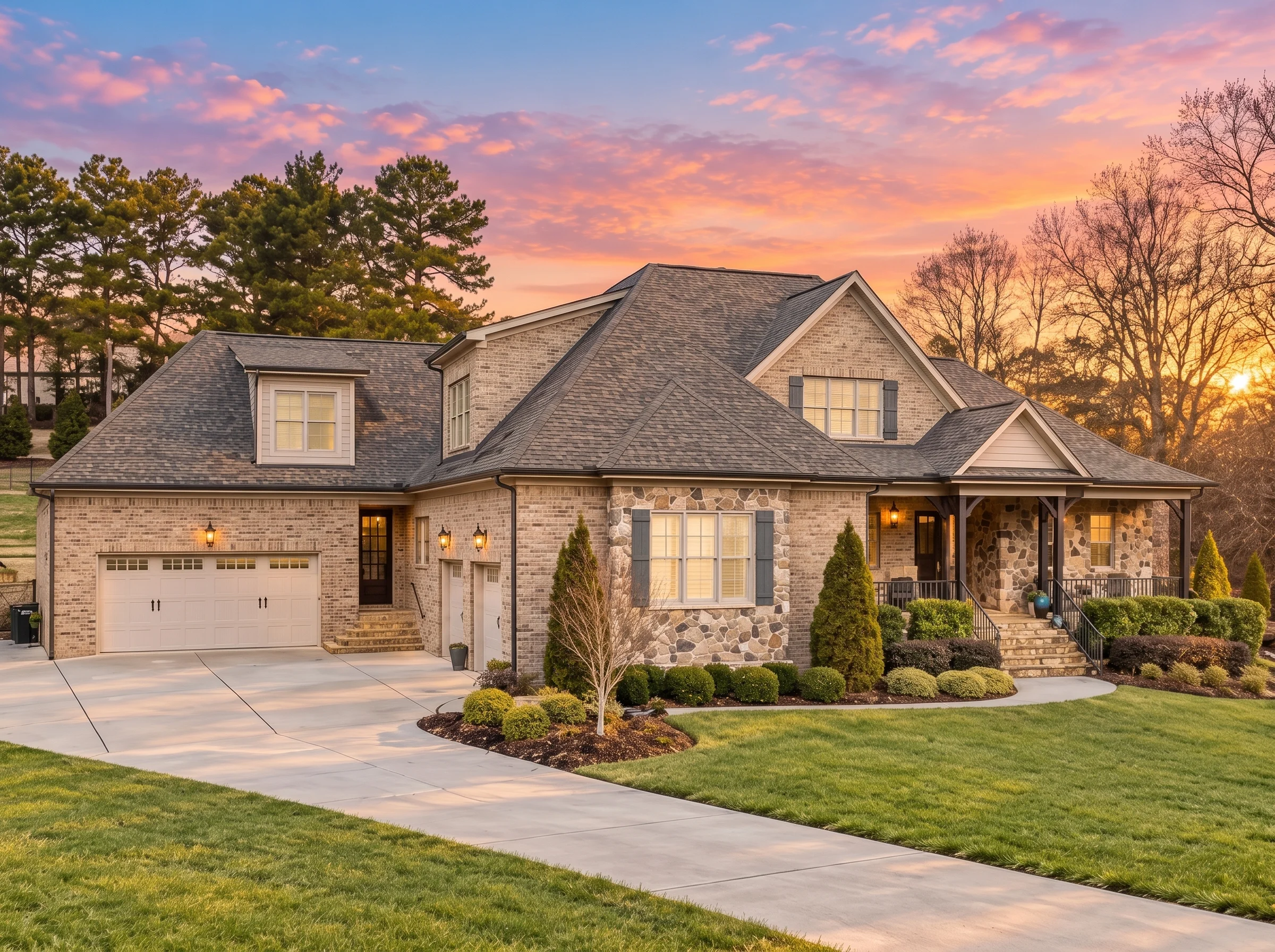 15-2028 HOUSE PLAN – Classic Suburban Home Plan – 4-Bed, 3.5-Bath, 3,848 SF - Natural Brick, AI-generated exterior concept