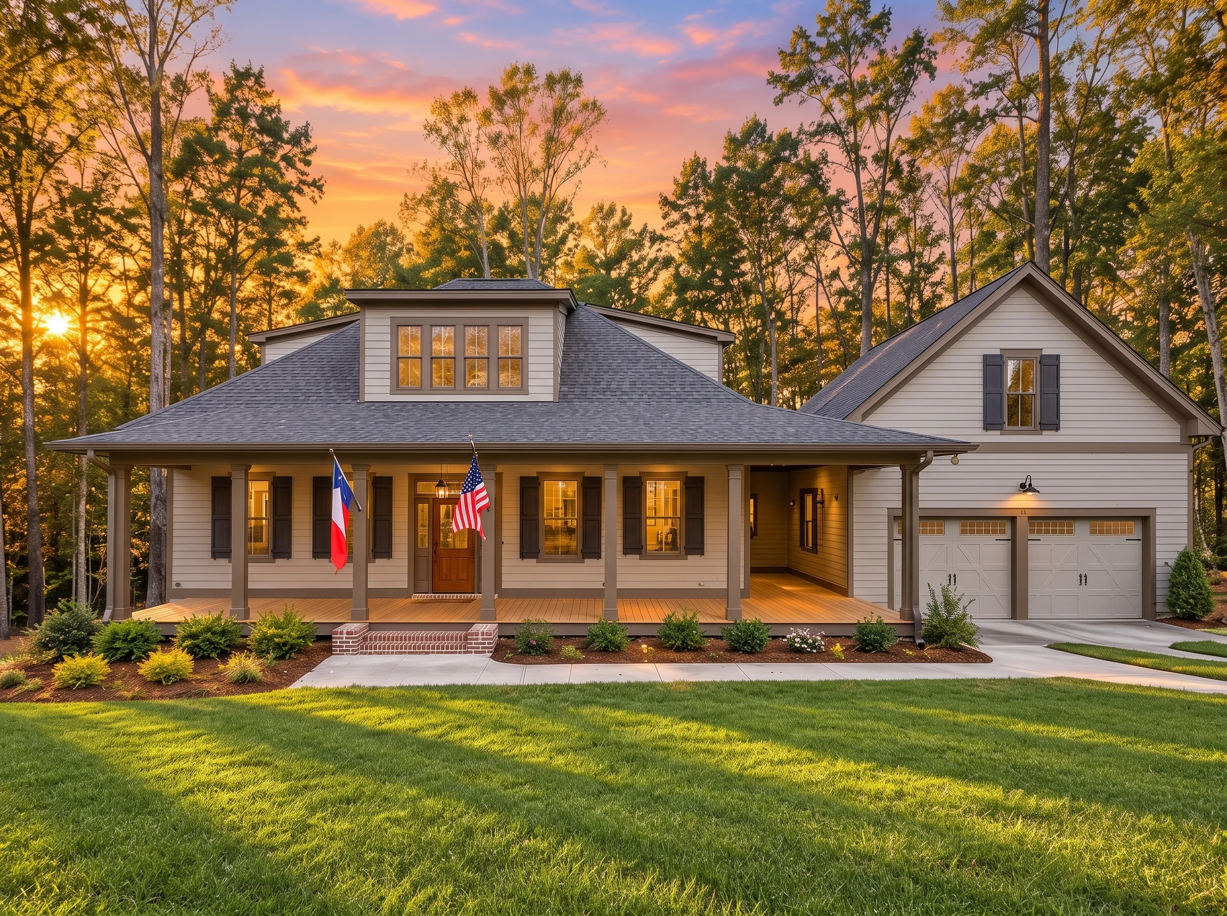15-1944 HOUSE PLAN – Classic Farmhouse Home Plan – 4-Bed, 3-Bath, 2,888 SF - Mushroom Taupe, AI-generated exterior concept