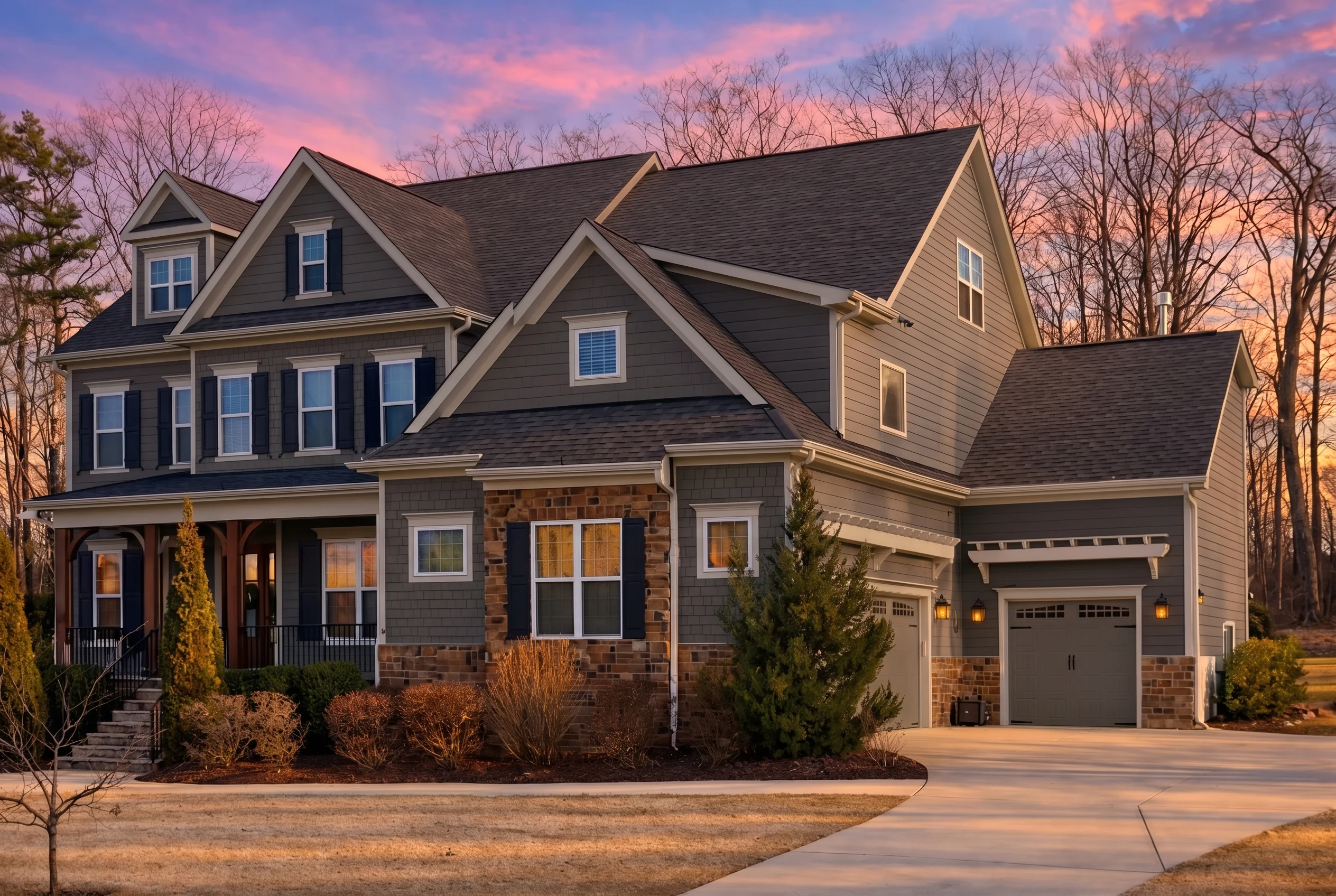 17-1901 HOUSE PLAN – New American House Plan – 5-Bed, 4.5-Bath, 4,210 SF - Warm Charcoal, AI-generated exterior concept