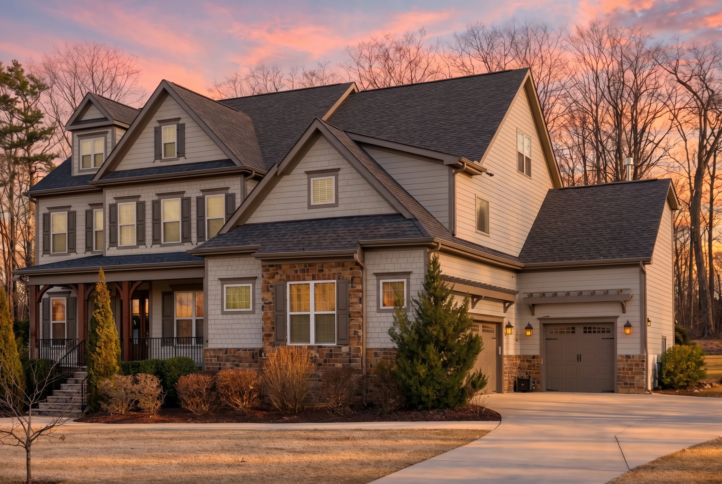 17-1901 HOUSE PLAN – New American House Plan – 5-Bed, 4.5-Bath, 4,210 SF - Mushroom Taupe, AI-generated exterior concept