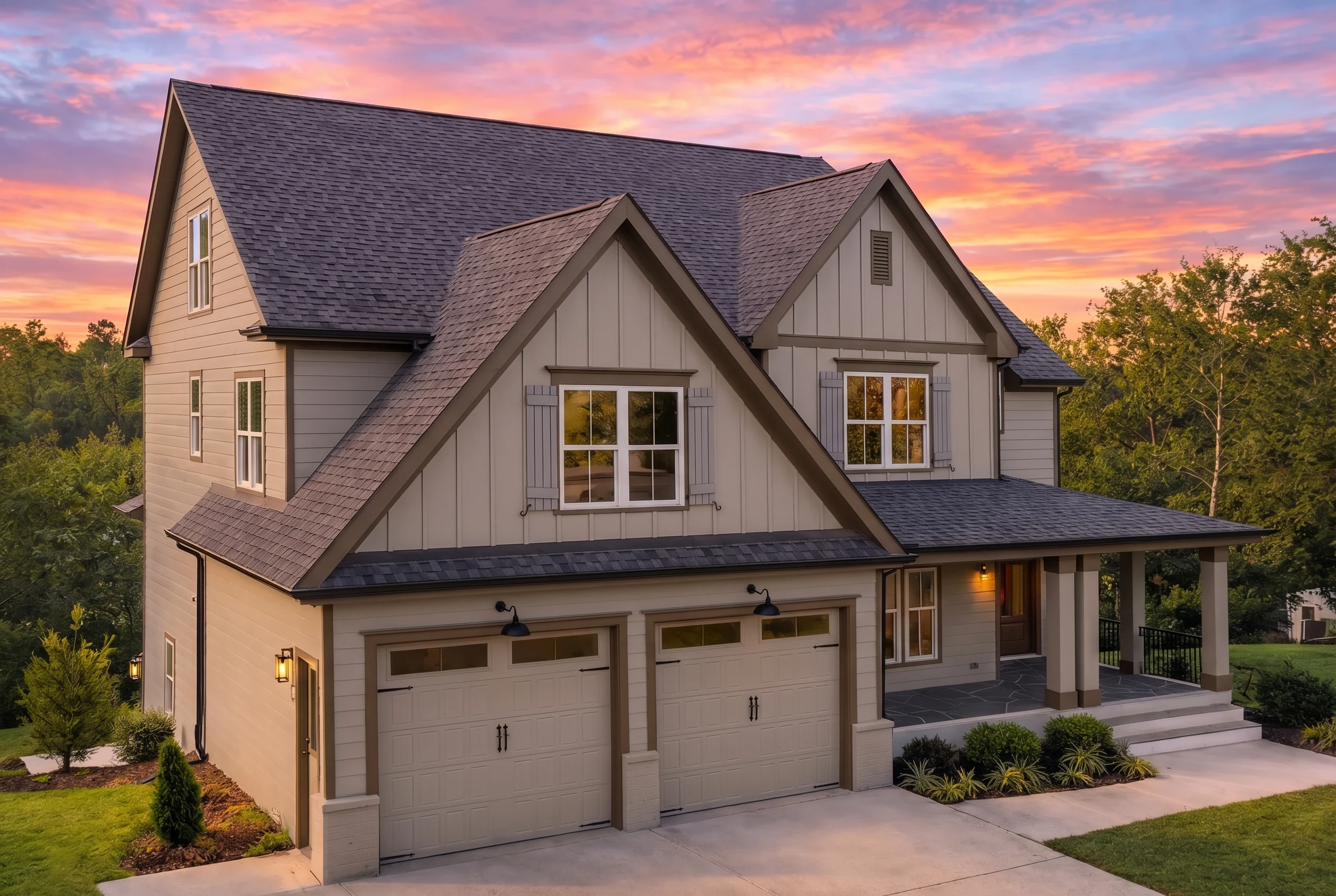 20-1074 HOUSE PLAN – New American House Plan – 4-Bed, 3.5-Bath, 2,912 SF - Mushroom Taupe, AI-generated exterior concept