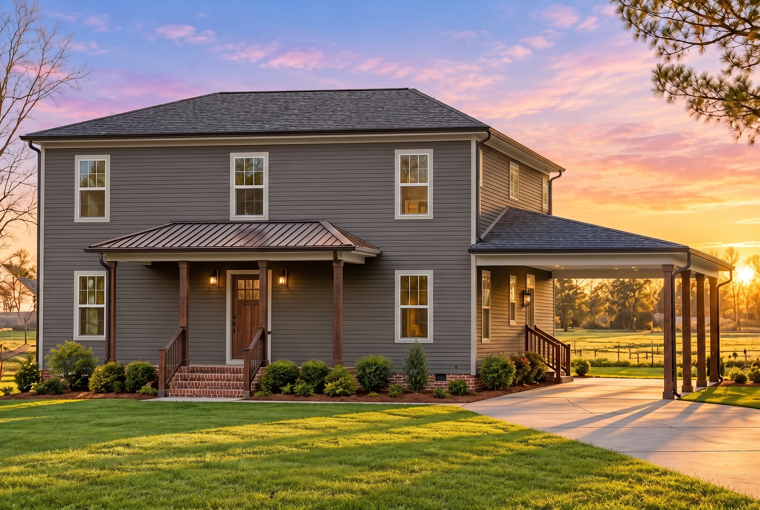 20-1237 HOUSE PLAN – Southern Farmhouse Home Plan – 4-Bed, 3.5-Bath, 2,795 SF - Warm Charcoal, AI-generated exterior concept