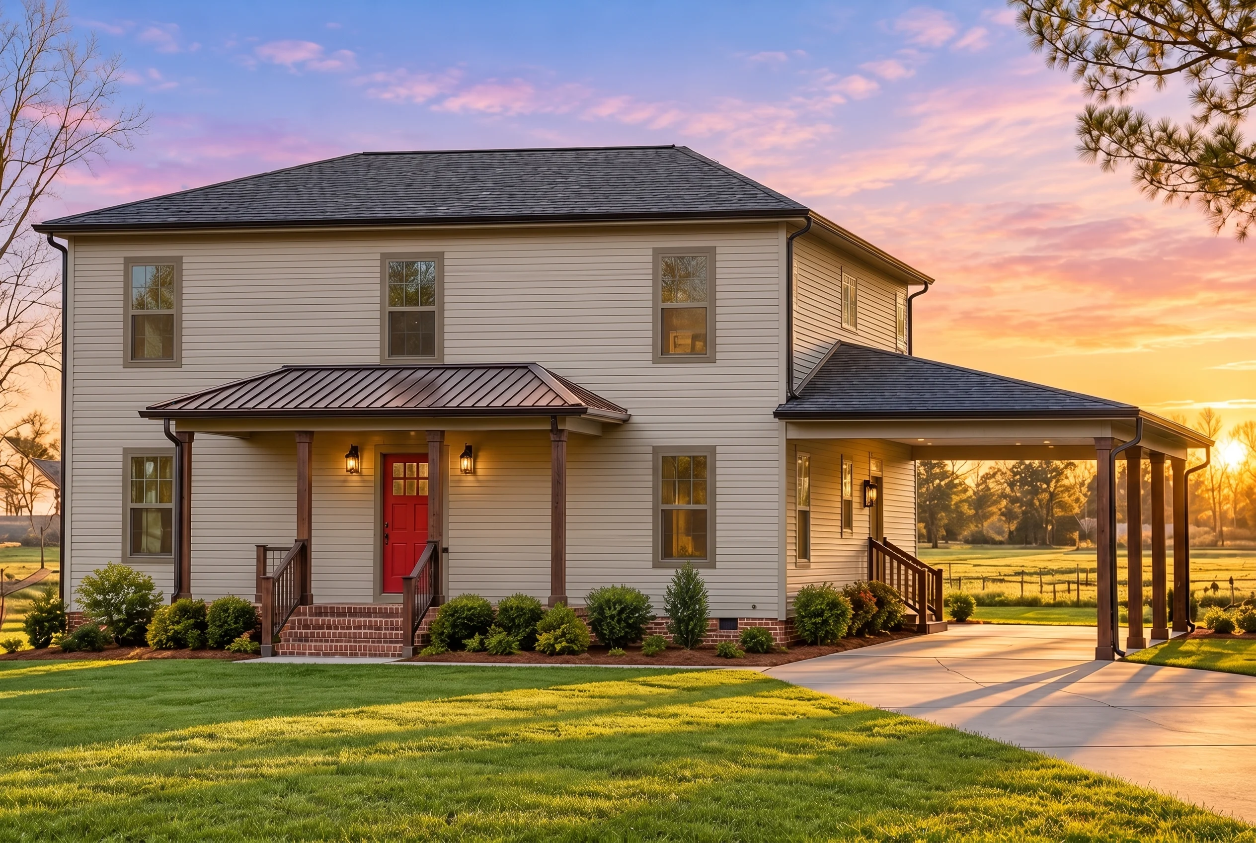 20-1237 HOUSE PLAN – Southern Farmhouse Home Plan – 4-Bed, 3.5-Bath, 2,795 SF - Mushroom Taupe, AI-generated exterior concept