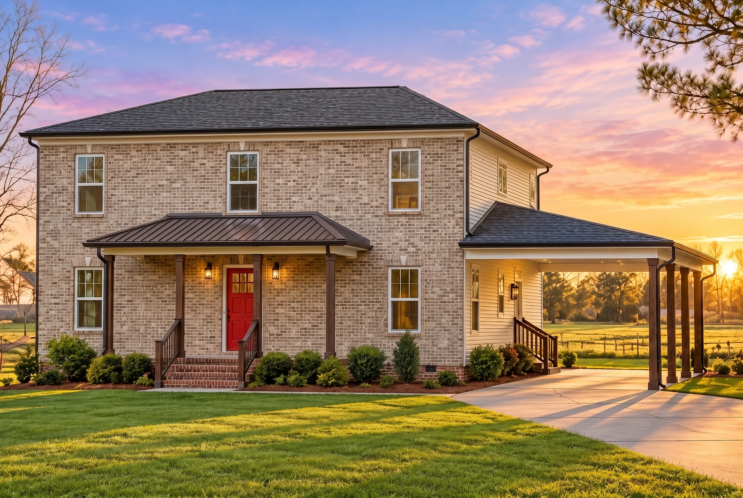 20-1237 HOUSE PLAN – Southern Farmhouse Home Plan – 4-Bed, 3.5-Bath, 2,795 SF - Natural Brick, AI-generated exterior concept