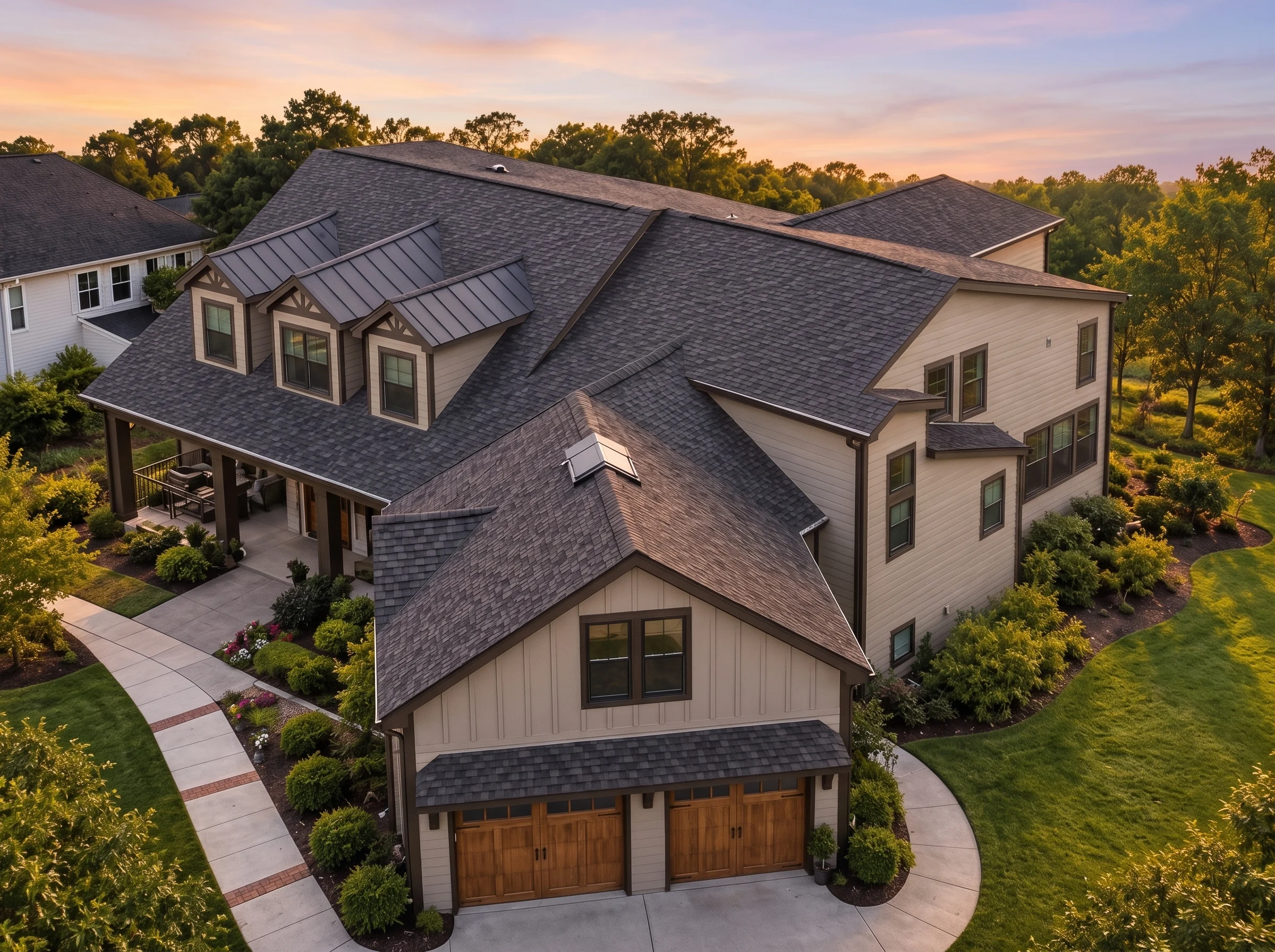 Plan  11-1892C – Tahoe Lodge |  Traditional Farmhouse – 4-Bed, 4-Bath, 4,064 SF - Mushroom Taupe, AI-generated exterior concept