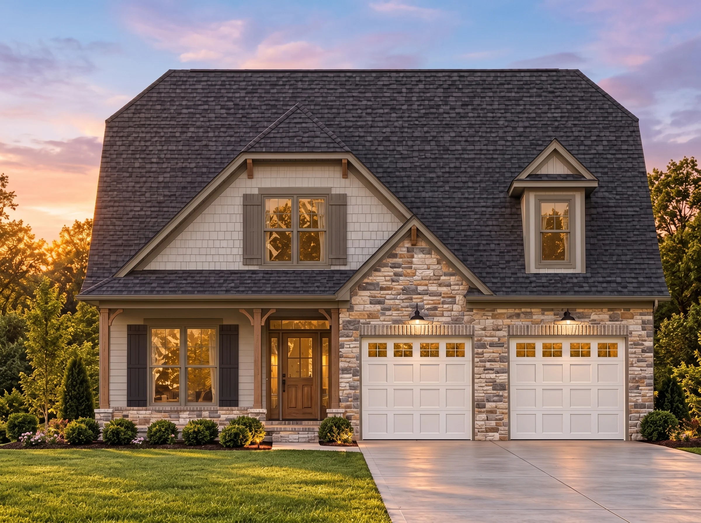 Plan  11-1895 – Essex Walk |  Traditional Craftsman – 4-Bed, 3.5-Bath, 2,332 SF - Mushroom Taupe, AI-generated exterior concept