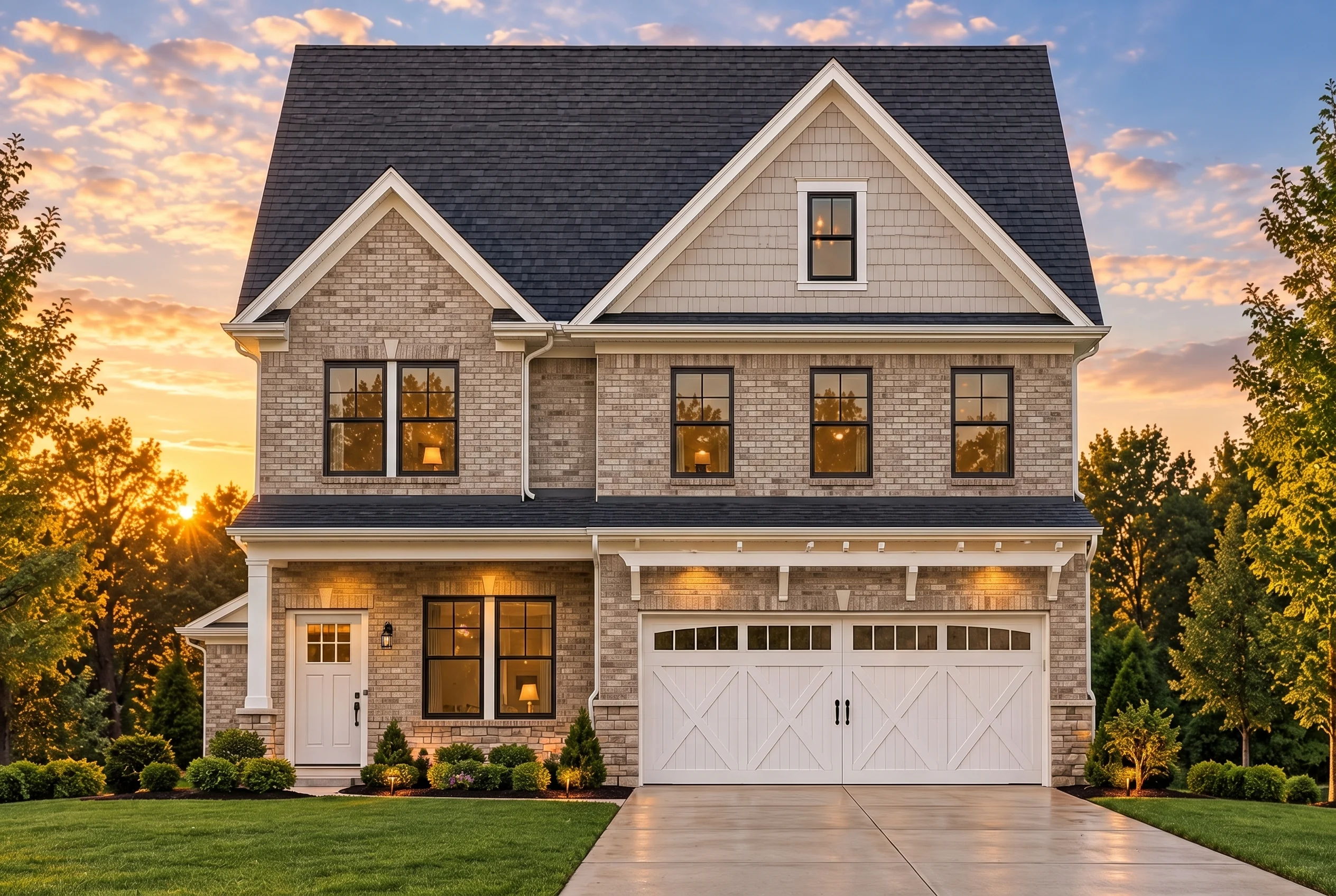 Plan  11-1899 – Auburn Heights House  | Modern Farmhouse – 3-Bed, 2.5-Bath, 2,134 SF - Natural Brick, AI-generated exterior concept