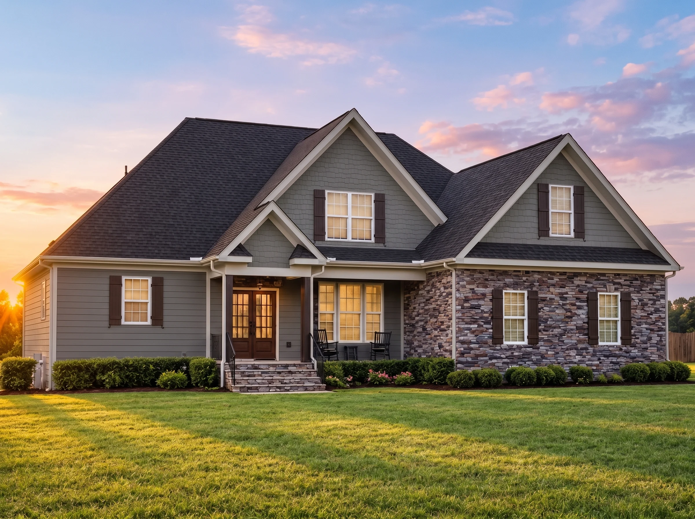 Plan  11-1908 – New York River |  Traditional – 4-Bed, 4-Bath, 2,853 SF - Warm Charcoal, AI-generated exterior concept