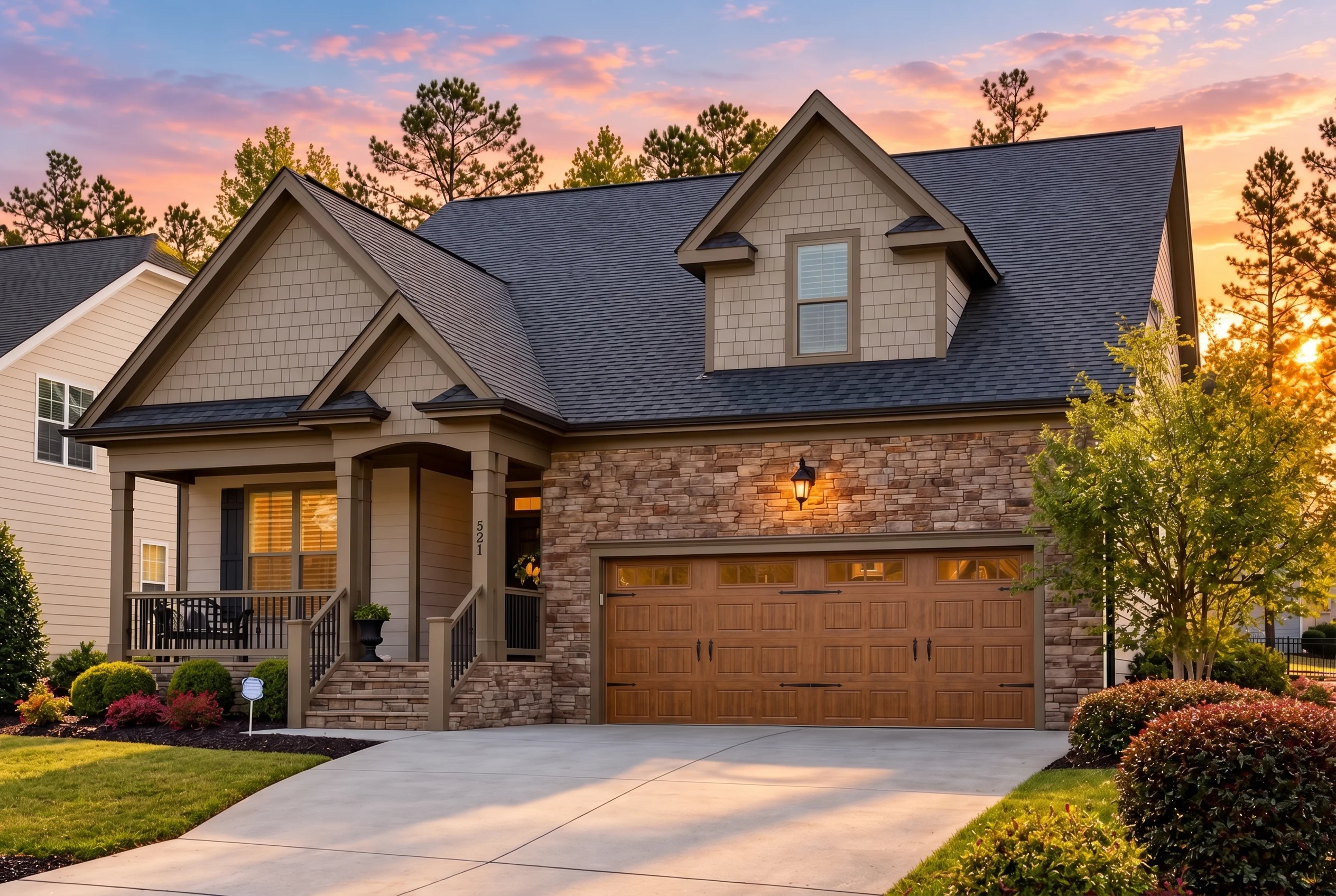 Plan  11-1912 – Cherry Blossom Manor  | New American – 3-Bed, 3-Bath, 2,558 SF - Mushroom Taupe, AI-generated exterior concept