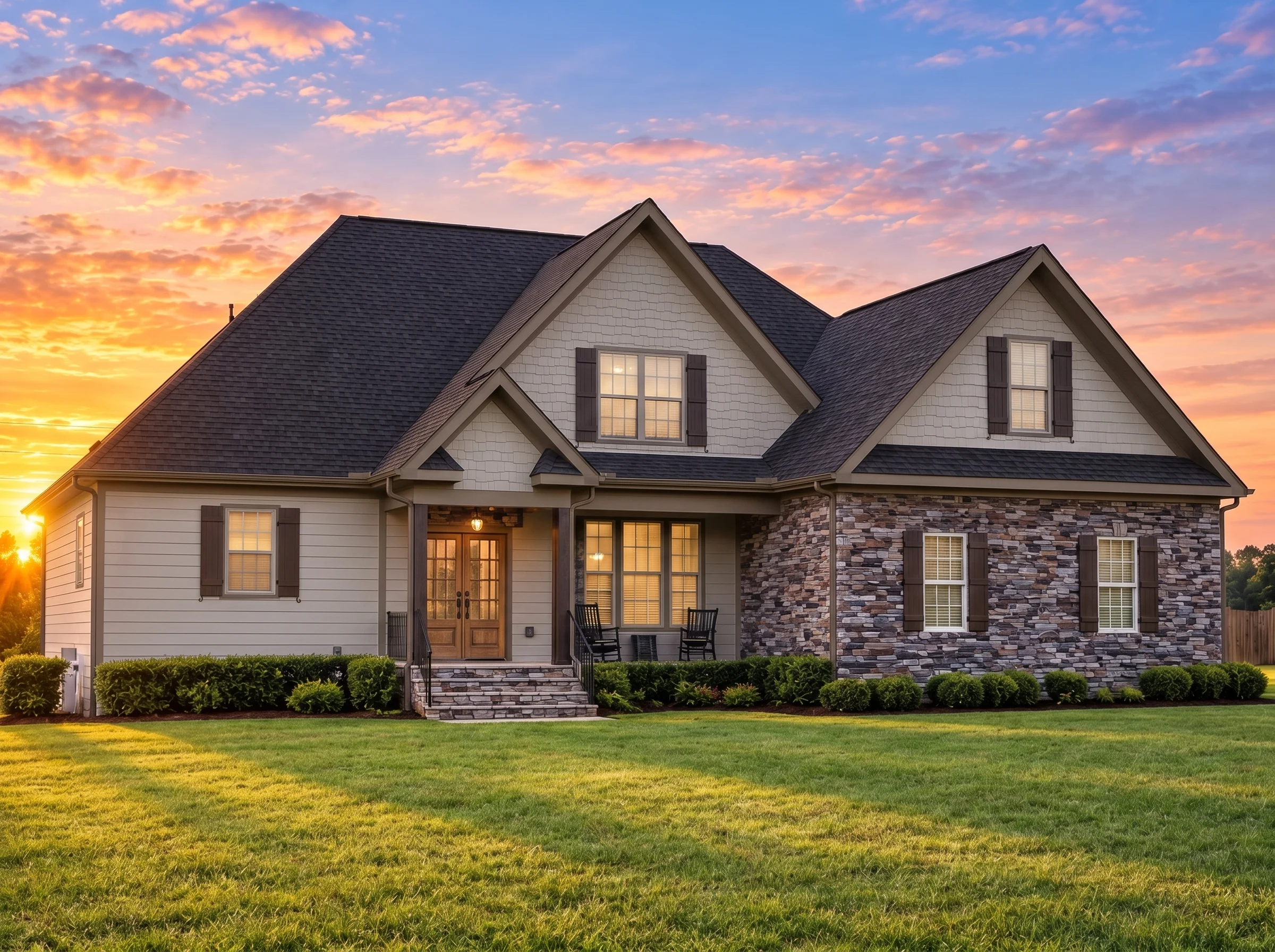 Plan  11-1908 – New York River |  Traditional – 4-Bed, 4-Bath, 2,853 SF - Mushroom Taupe, AI-generated exterior concept