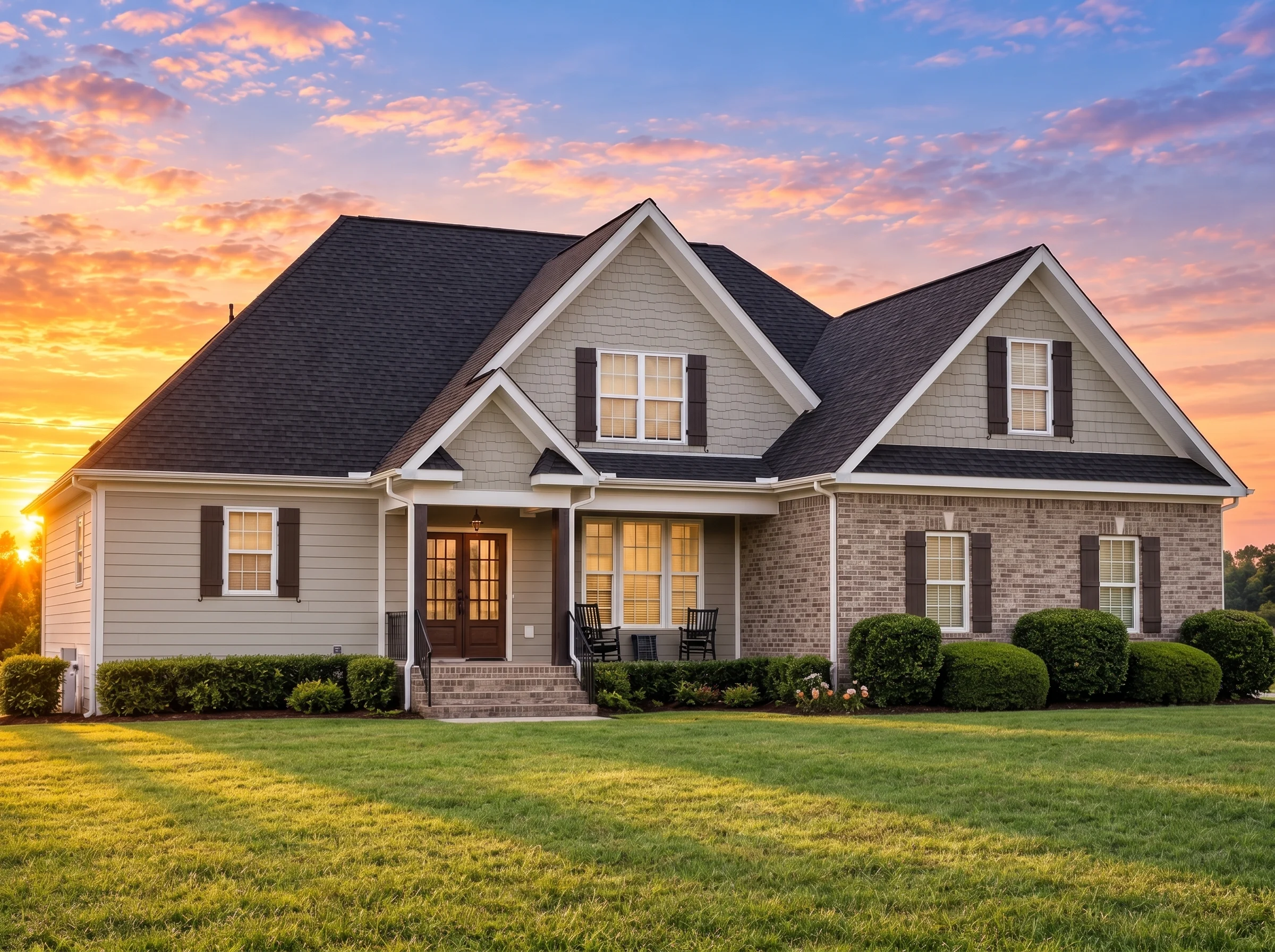Plan  11-1908 – New York River |  Traditional – 4-Bed, 4-Bath, 2,853 SF - Natural Brick, AI-generated exterior concept