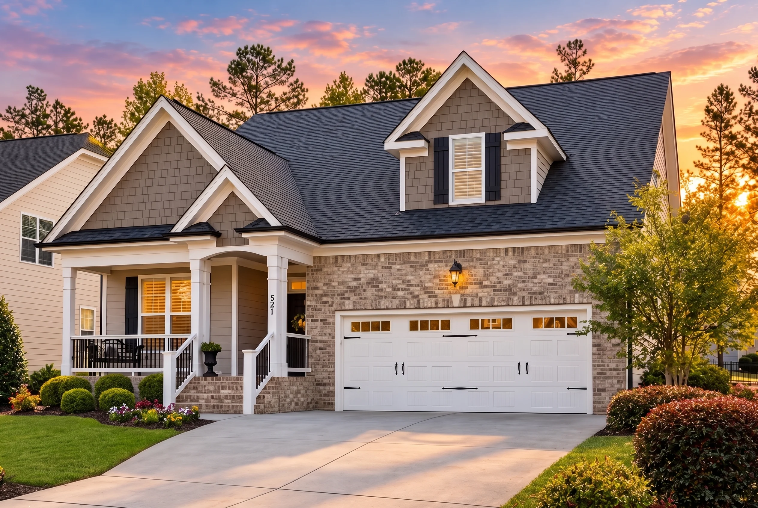 Plan  11-1912 – Cherry Blossom Manor  | New American – 3-Bed, 3-Bath, 2,558 SF - Natural Brick, AI-generated exterior concept