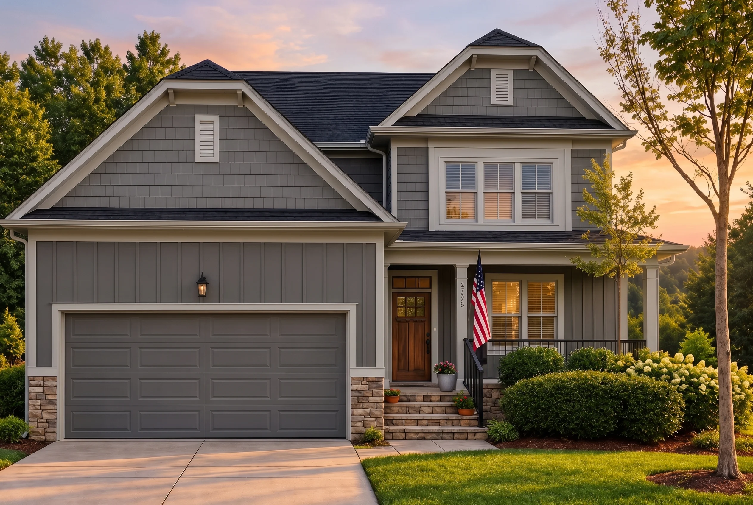 Plan  11-1750 – Ivy Brook Cottage |  Traditional Farmhouse – 3-Bed, 2.5-Bath, 2,482 SF - Warm Charcoal, AI-generated exterior concept