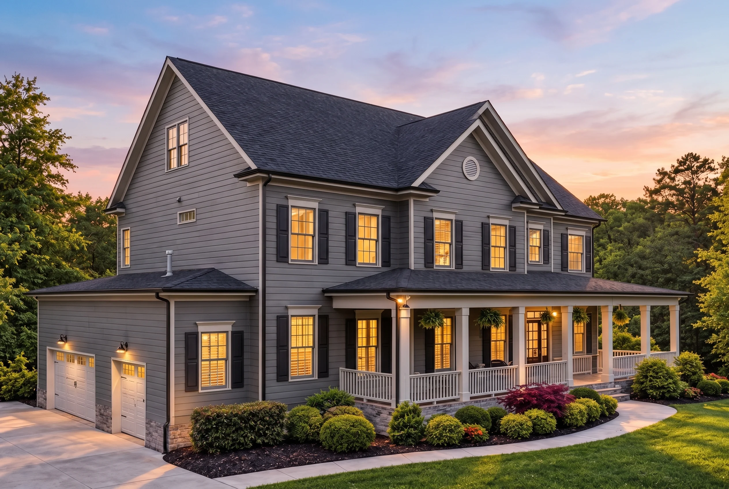 Plan  11-1752 – Rose Valley Homestead  | Colonial – 6-Bed, 5-Bath, 4,830 SF - Warm Charcoal, AI-generated exterior concept