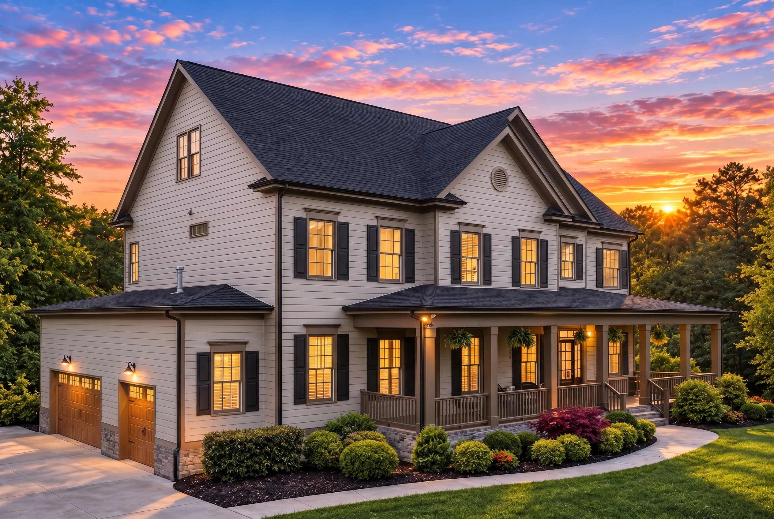 Plan  11-1752 – Rose Valley Homestead  | Colonial – 6-Bed, 5-Bath, 4,830 SF - Mushroom Taupe, AI-generated exterior concept