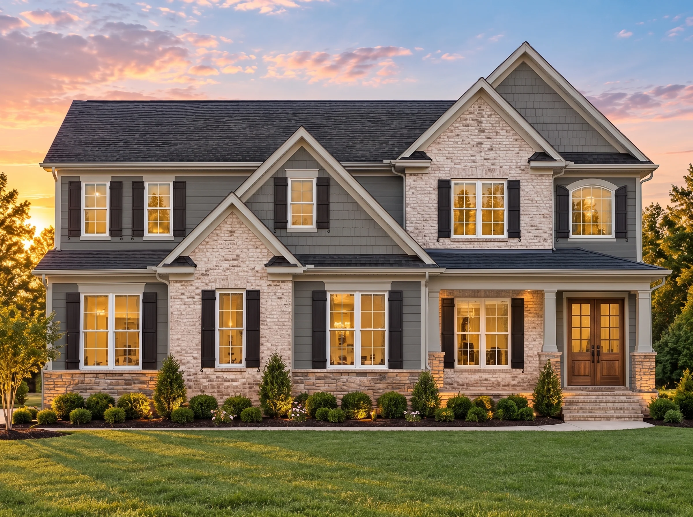 Plan  11-1774 – Magnolia Shores |  New American – 5-Bed, 4.5-Bath, 3,999 SF - Warm Charcoal, AI-generated exterior concept