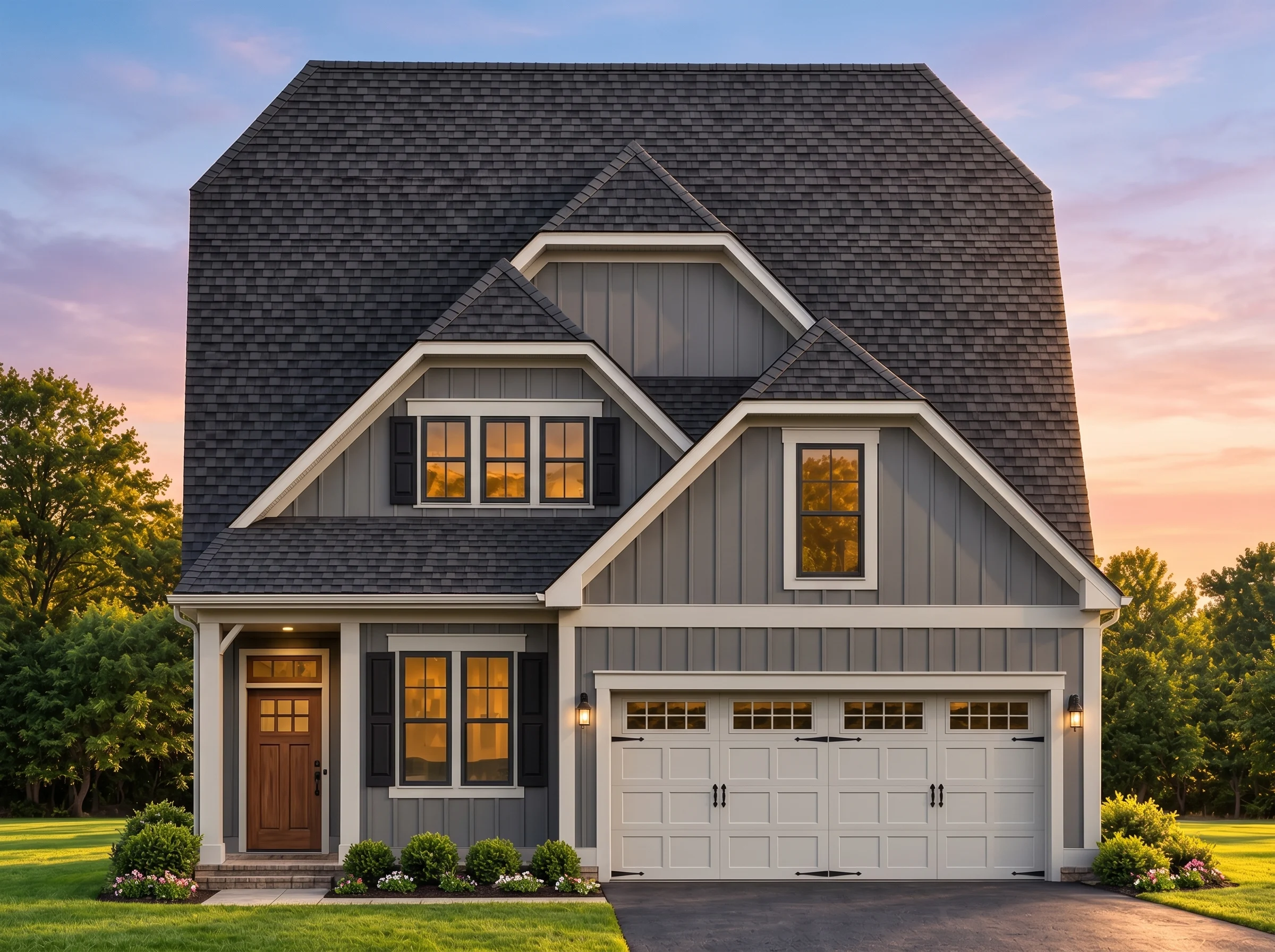 Plan  11-1800 – Dash Estate |  Traditional – 3-Bed, 2.5-Bath, 1,906 SF - Warm Charcoal, AI-generated exterior concept