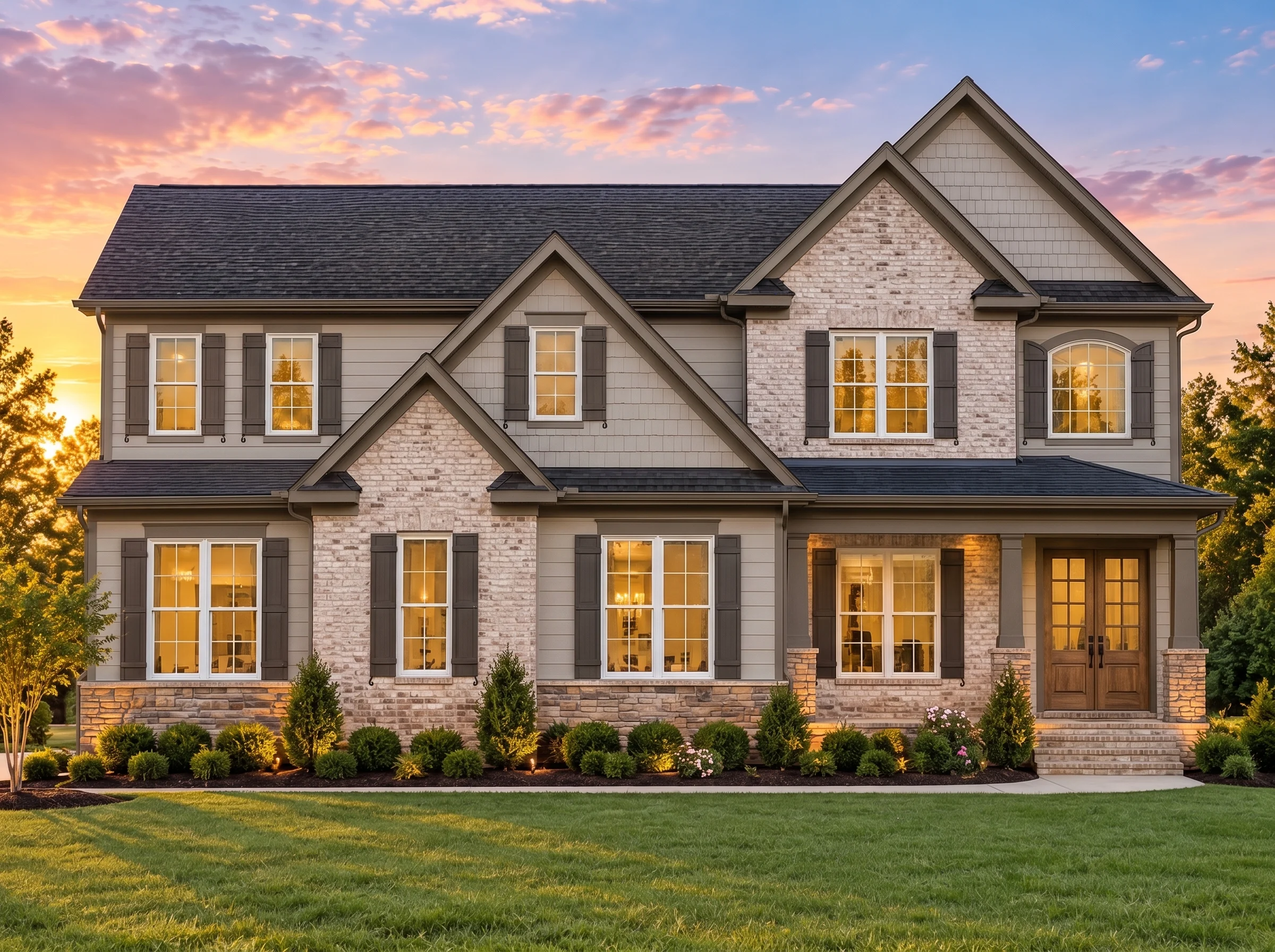 Plan  11-1774 – Magnolia Shores |  New American – 5-Bed, 4.5-Bath, 3,999 SF - Mushroom Taupe, AI-generated exterior concept