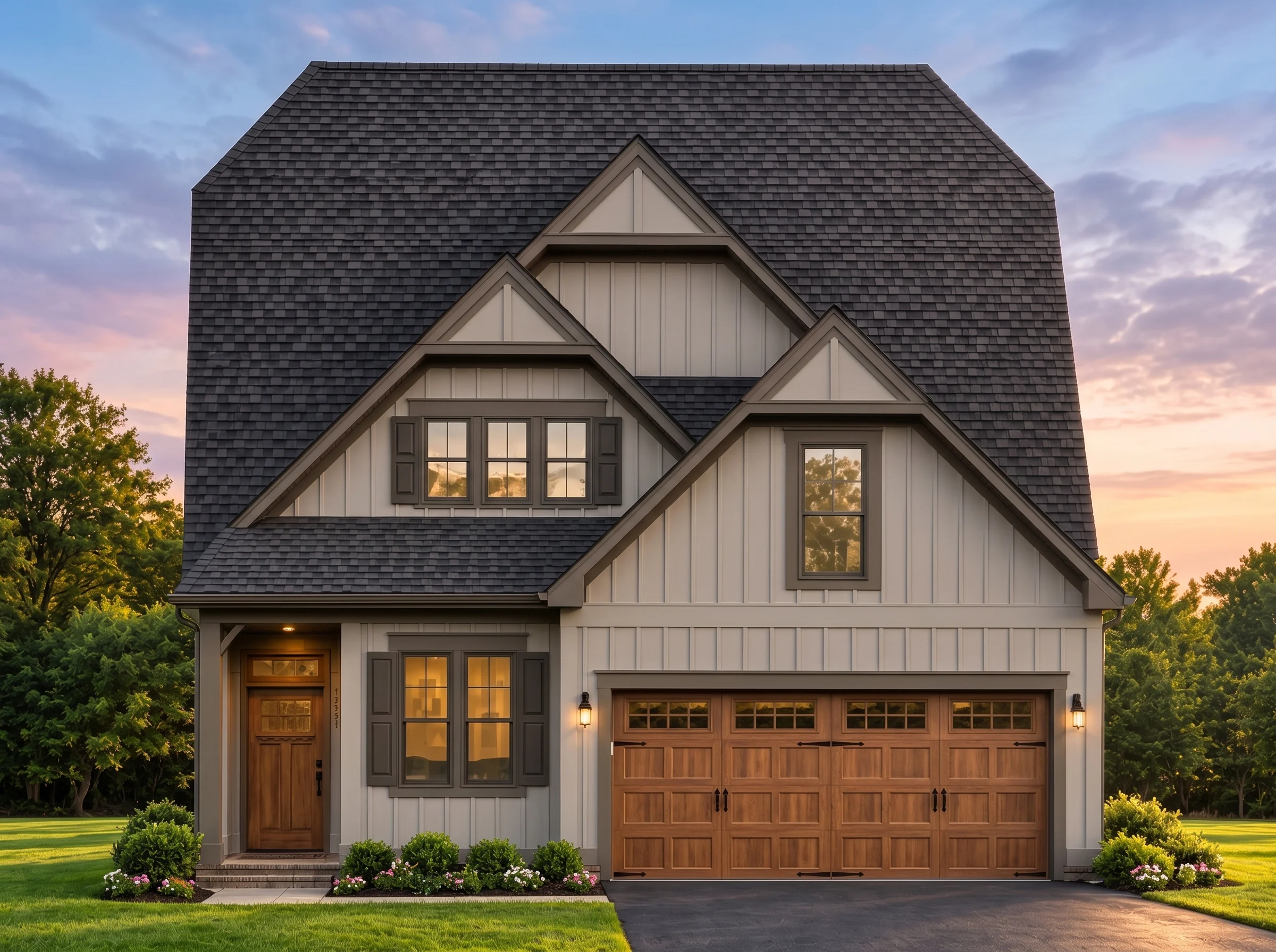 Plan  11-1800 – Dash Estate |  Traditional – 3-Bed, 2.5-Bath, 1,906 SF - Mushroom Taupe, AI-generated exterior concept