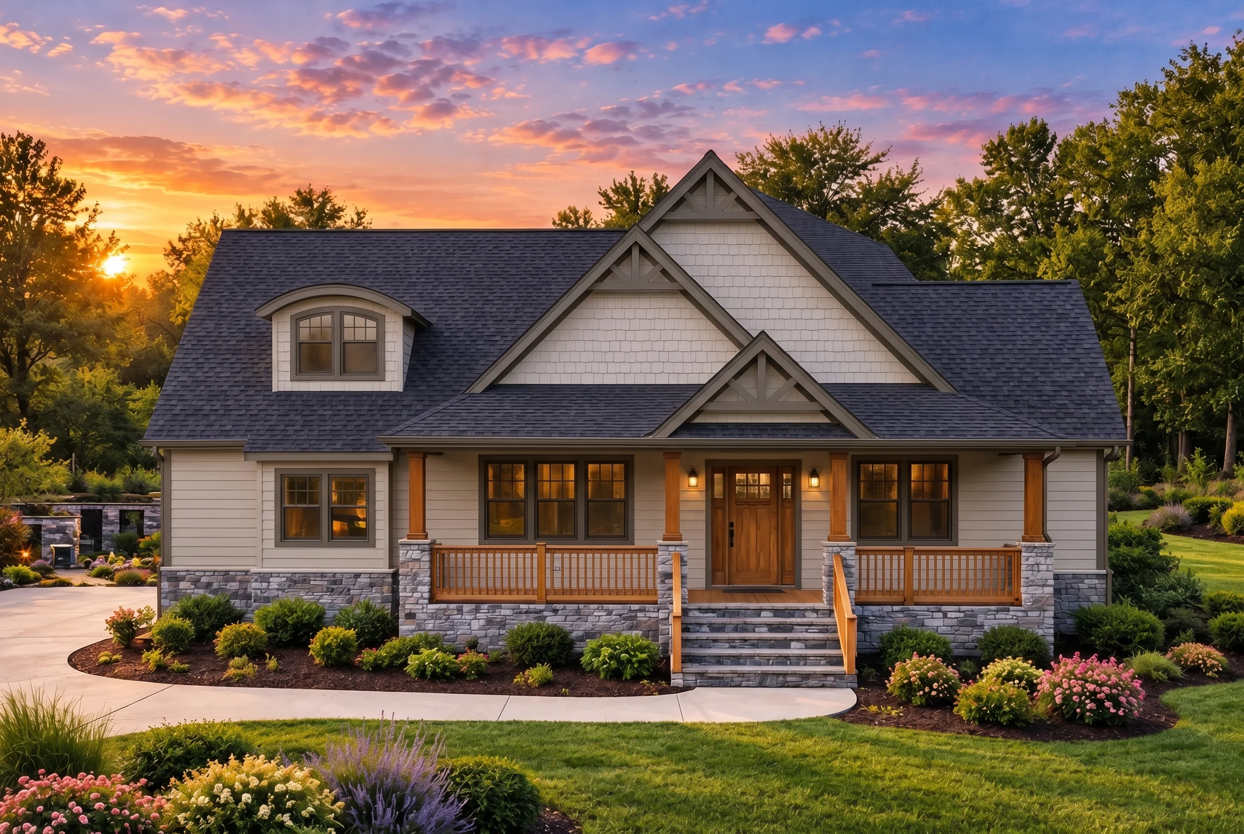 Plan  11-1824 – Auburn Summit Chalet  | Cape Cod – 3-Bed, 3.5-Bath, 2,680 SF - Mushroom Taupe, AI-generated exterior concept