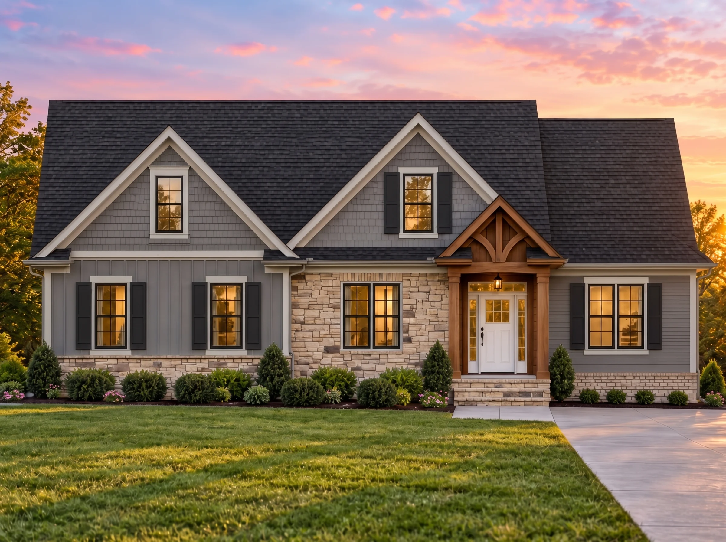 Plan  11-1826 – Anchorage Estate |  Craftsman – 3-Bed, 2-Bath, 2,066 SF - Warm Charcoal, AI-generated exterior concept