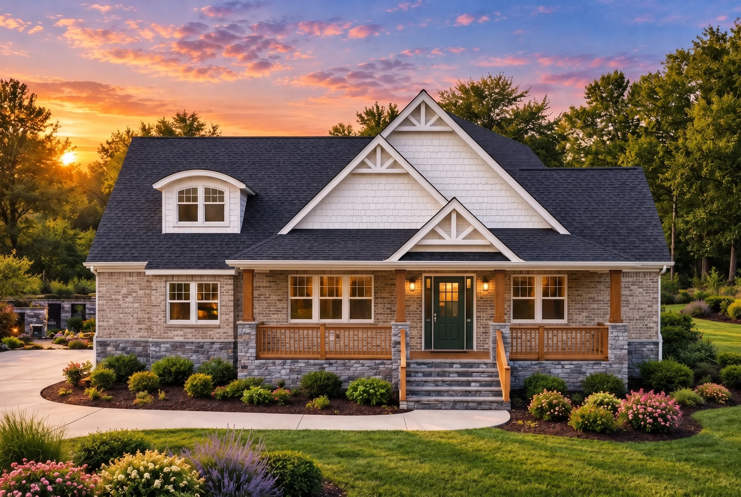 Plan  11-1824 – Auburn Summit Chalet  | Cape Cod – 3-Bed, 3.5-Bath, 2,680 SF - Natural Brick, AI-generated exterior concept