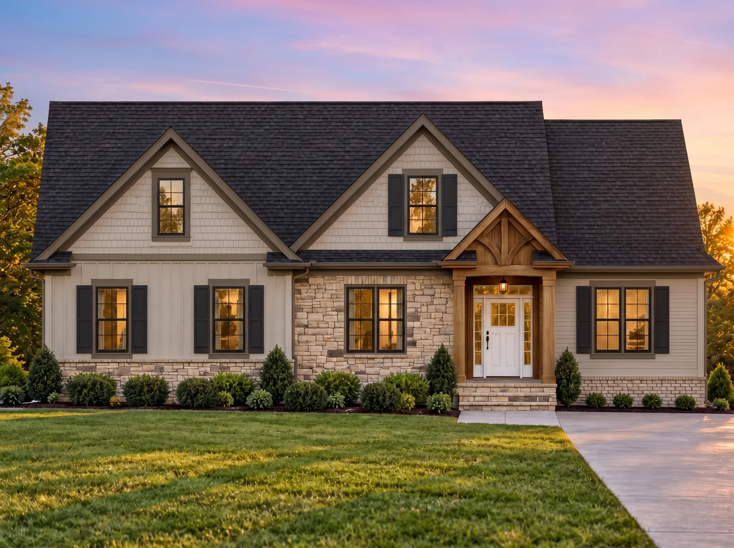Plan  11-1826 – Anchorage Estate |  Craftsman – 3-Bed, 2-Bath, 2,066 SF - Mushroom Taupe, AI-generated exterior concept