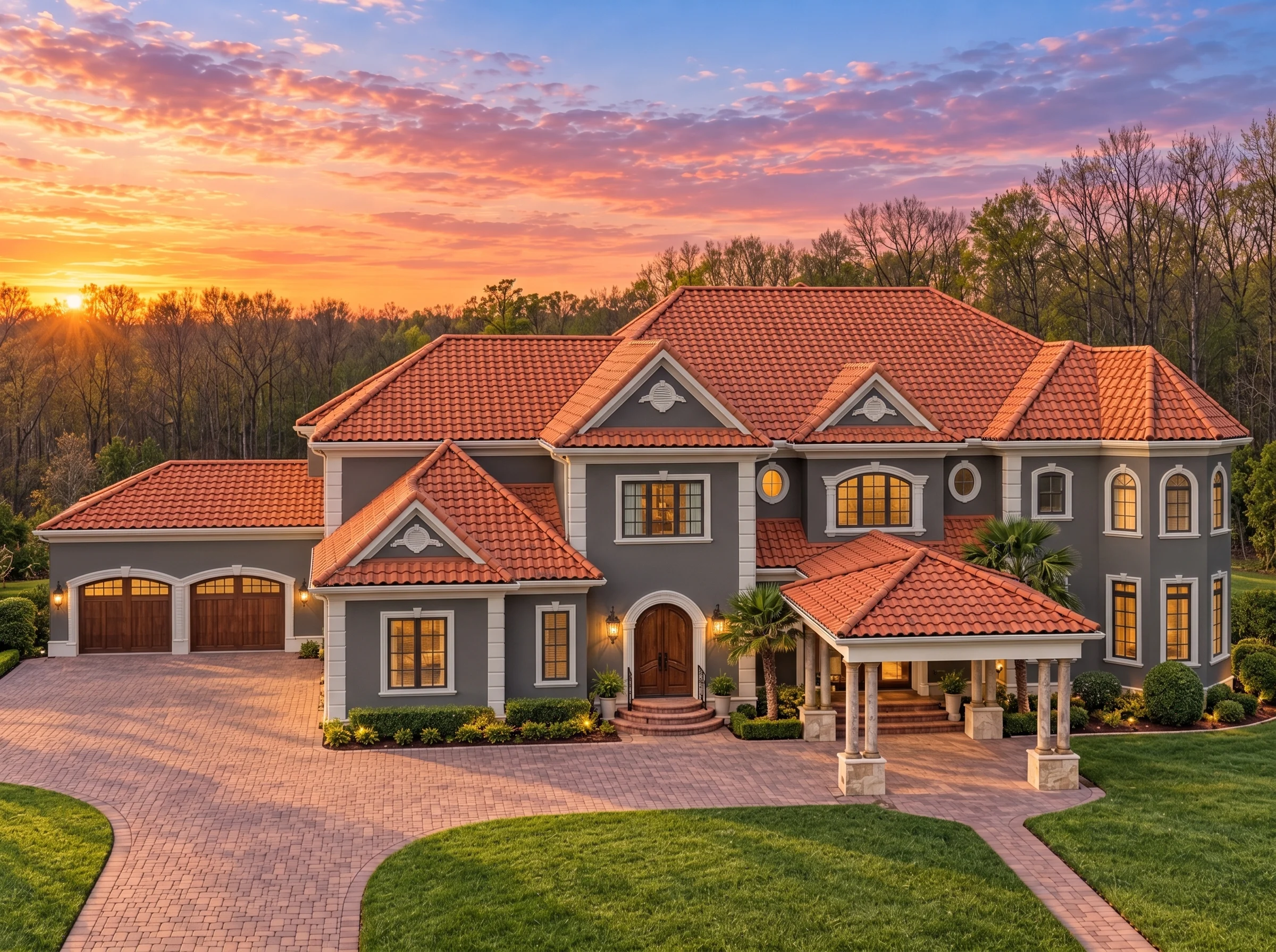 Plan  11-1872 – Aster Willow Place |  French Provincial – 5-Bed, 5-Bath, 9,456 SF - Warm Charcoal, AI-generated exterior concept