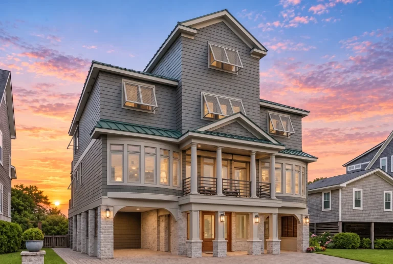 Plan  11-1900 – Alder Brook Retreat  | Coastal – 5-Bed, 5-Bath, 4,093 SF - Warm Charcoal, AI-generated exterior concept
