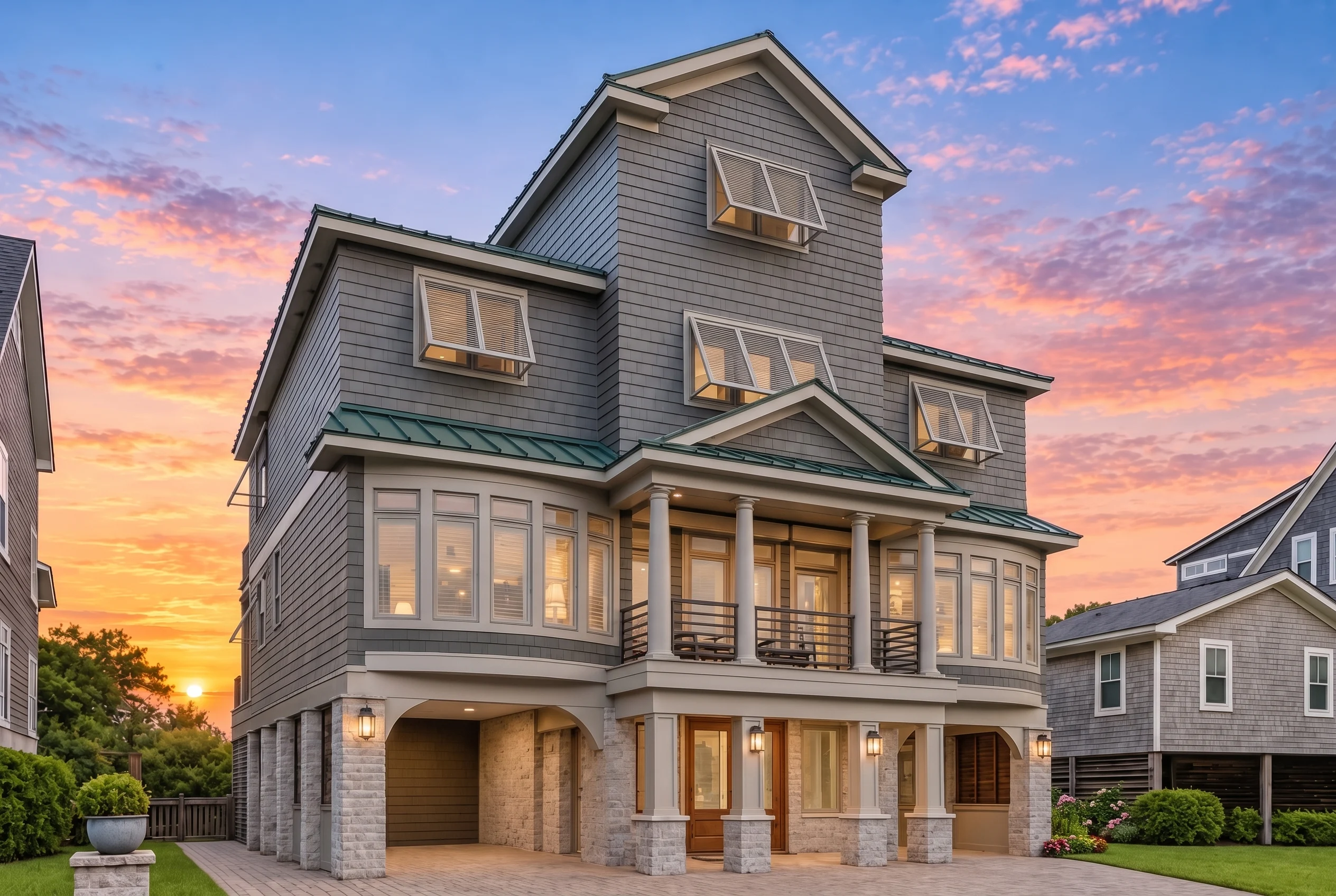 Plan  11-1900 – Alder Brook Retreat  | Coastal – 5-Bed, 5-Bath, 4,093 SF - Warm Charcoal, AI-generated exterior concept