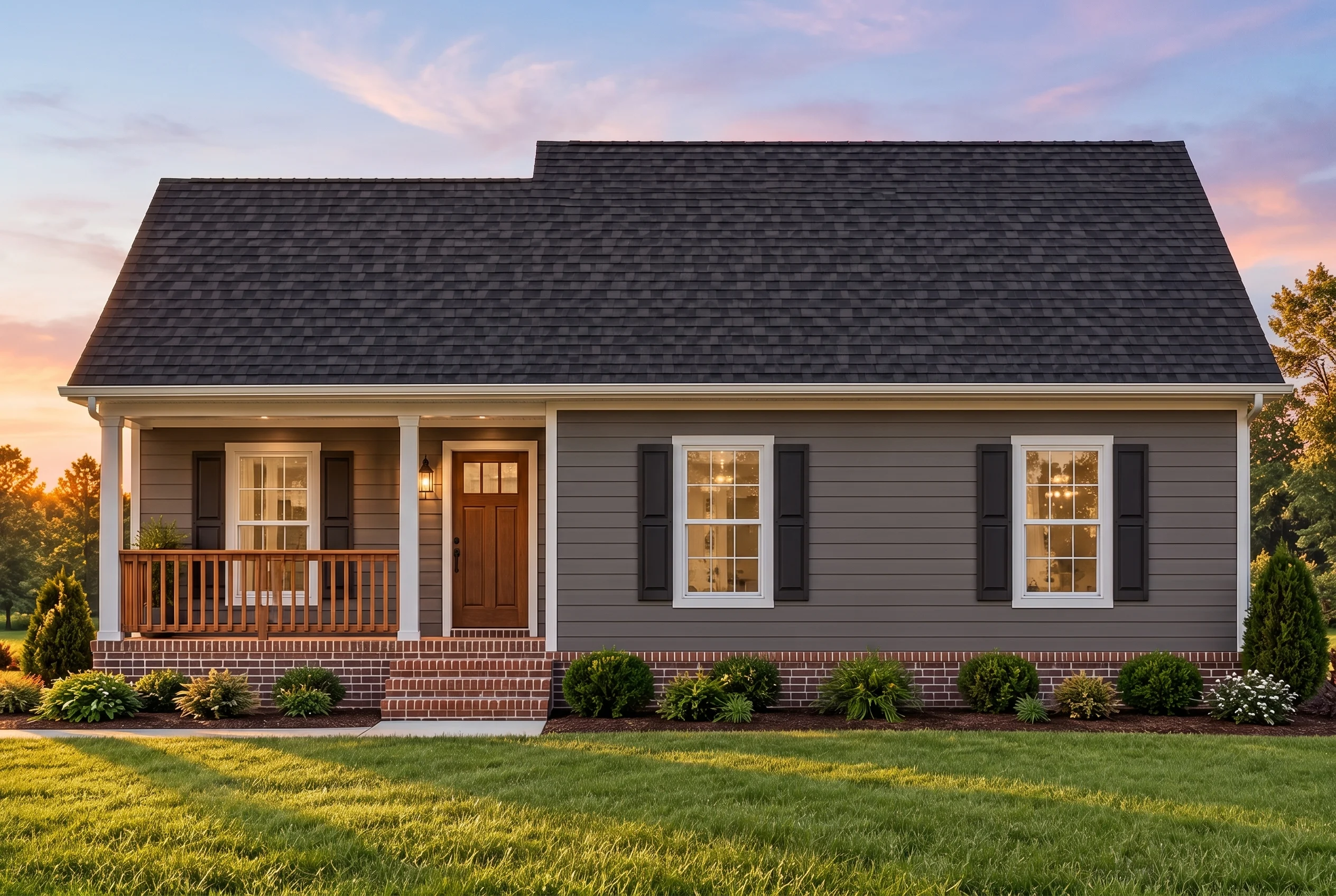Plan  11-1917 – Scene House |  Traditional Cottage – 3-Bed, 2-Bath, 1,090 SF - Warm Charcoal, AI-generated exterior concept