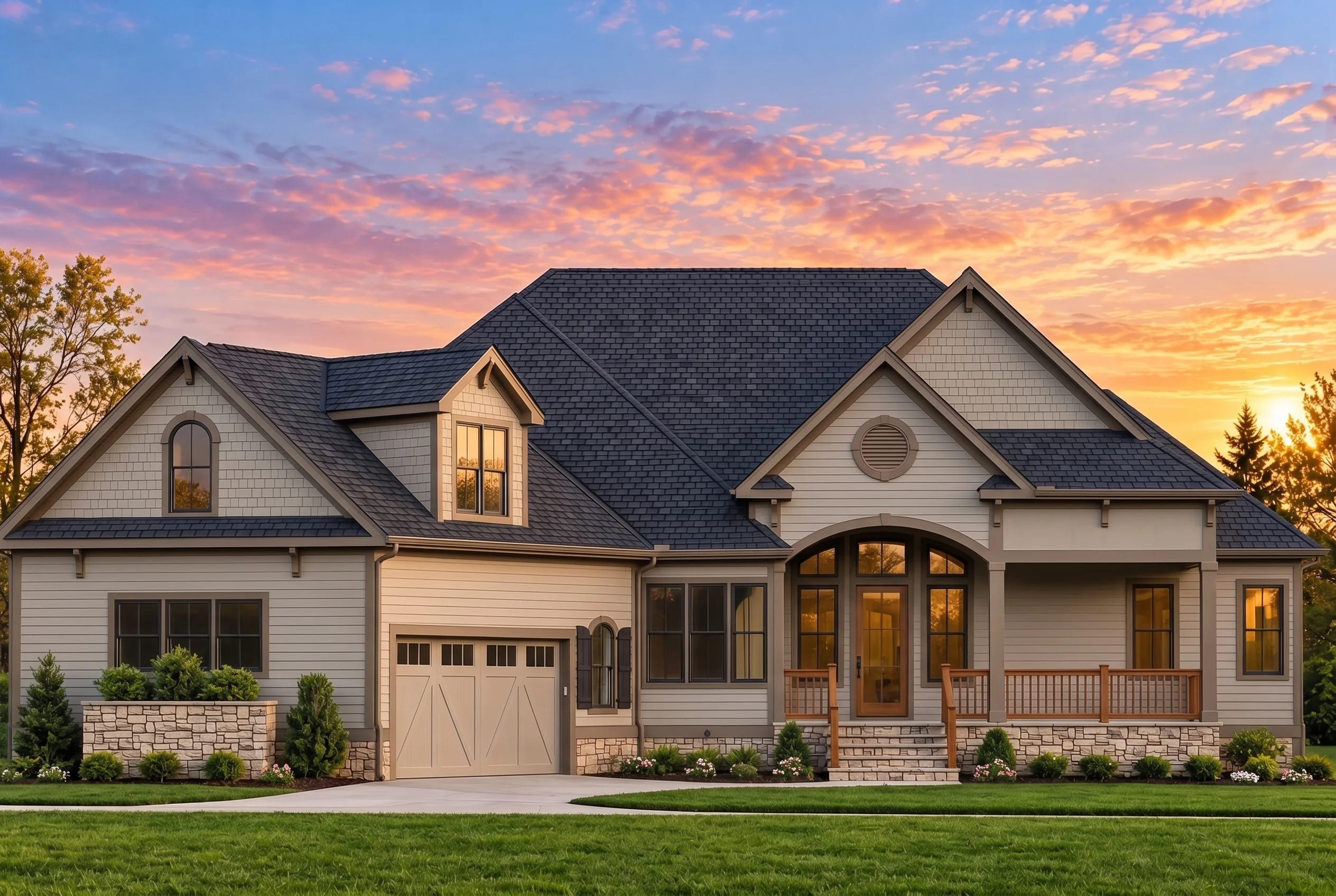Plan  11-1892 – Auburn Brook Hall |  Craftsman – 3-Bed, 3.5-Bath, 2,874 SF - Mushroom Taupe, AI-generated exterior concept