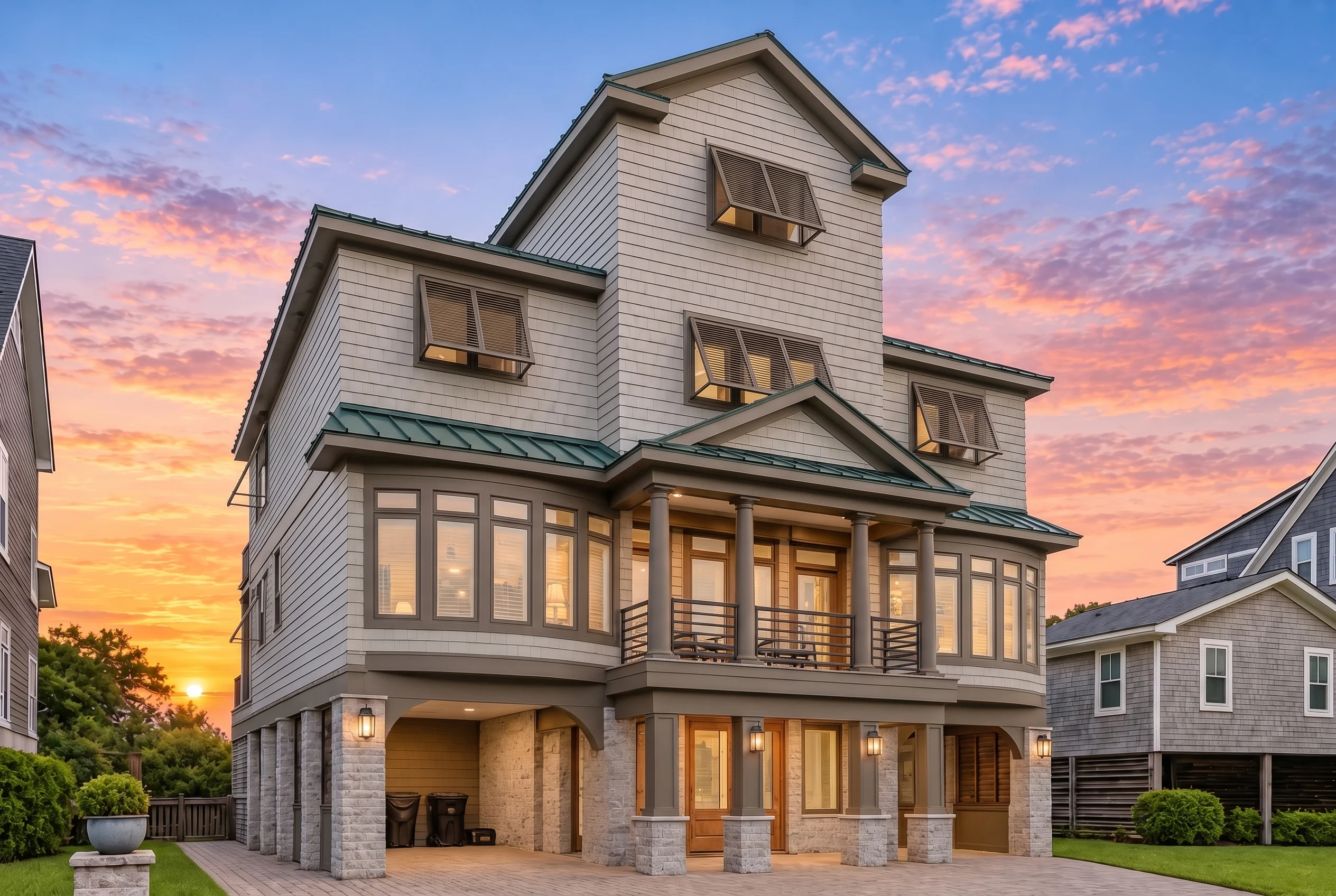 Plan  11-1900 – Alder Brook Retreat  | Coastal – 5-Bed, 5-Bath, 4,093 SF - Mushroom Taupe, AI-generated exterior concept