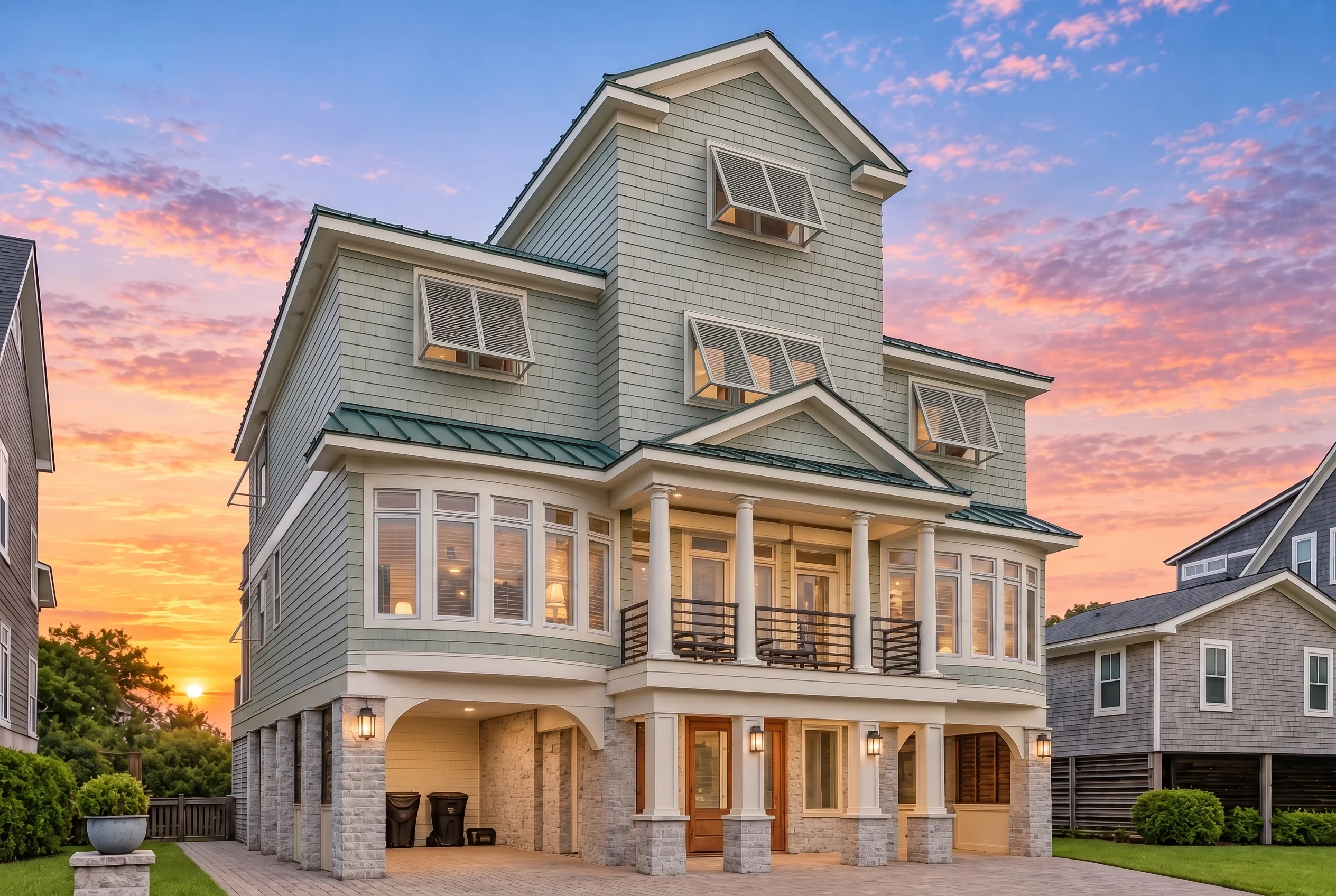 Plan  11-1900 – Alder Brook Retreat  | Coastal – 5-Bed, 5-Bath, 4,093 SF - Muted Sage, AI-generated exterior concept