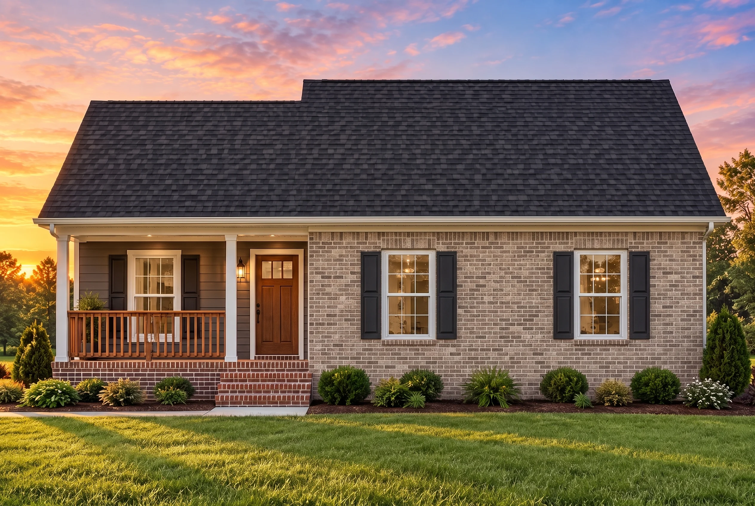 Plan  11-1917 – Scene House |  Traditional Cottage – 3-Bed, 2-Bath, 1,090 SF - Natural Brick, AI-generated exterior concept