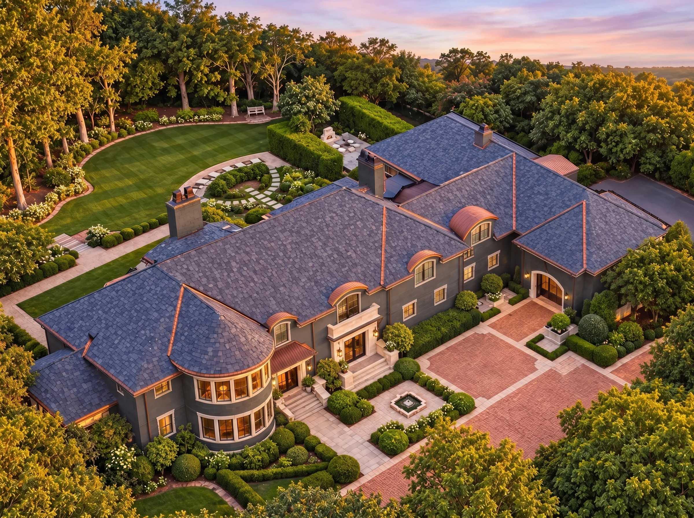 Plan  11-1920 – The Stables | French  Provincial – 5-Bed, 5-Bath, 7,701 SF - Warm Charcoal, AI-generated exterior concept