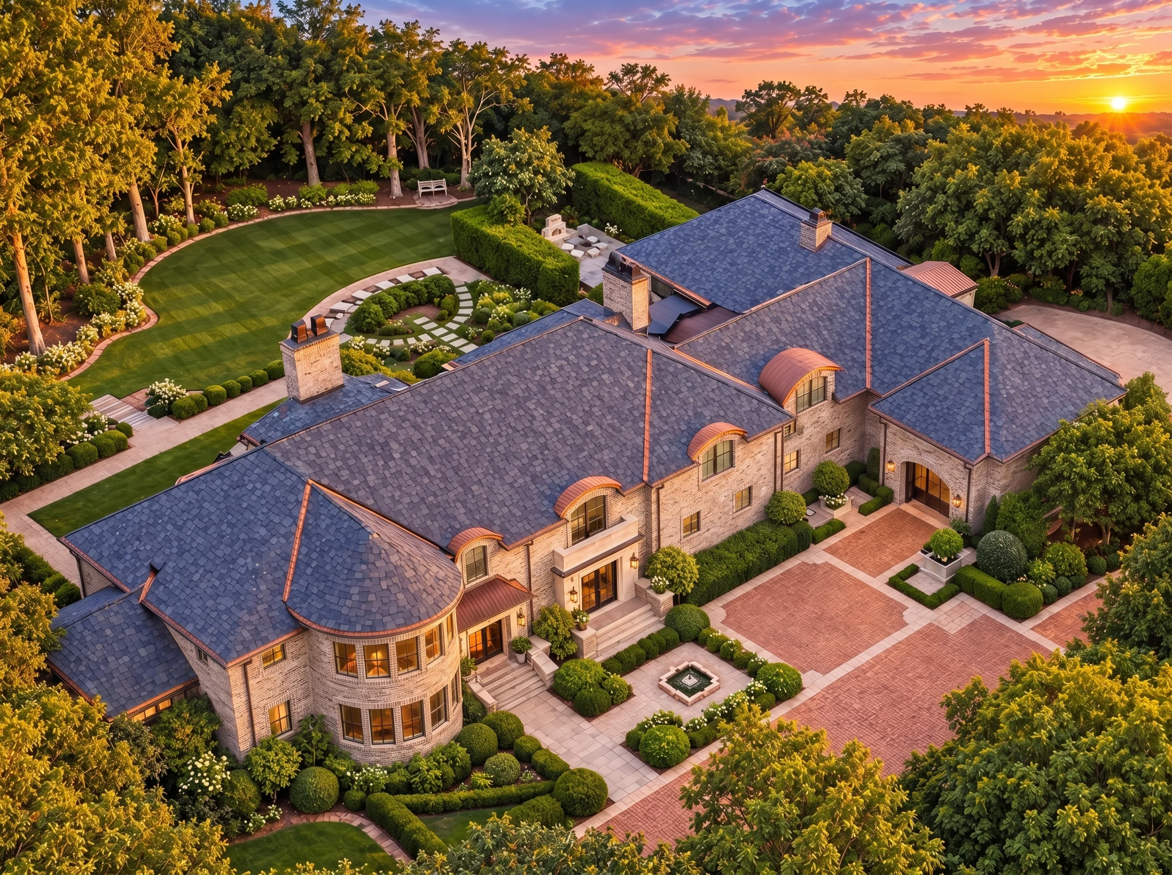 Plan  11-1920 – The Stables | French  Provincial – 5-Bed, 5-Bath, 7,701 SF - Natural Brick, AI-generated exterior concept